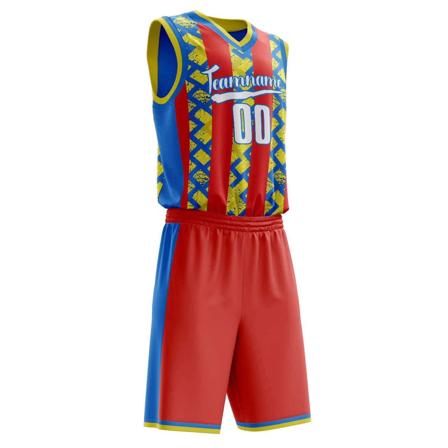 Benutzerdefiniertes Professionelles Rot Blau Basketballtrikot-Set