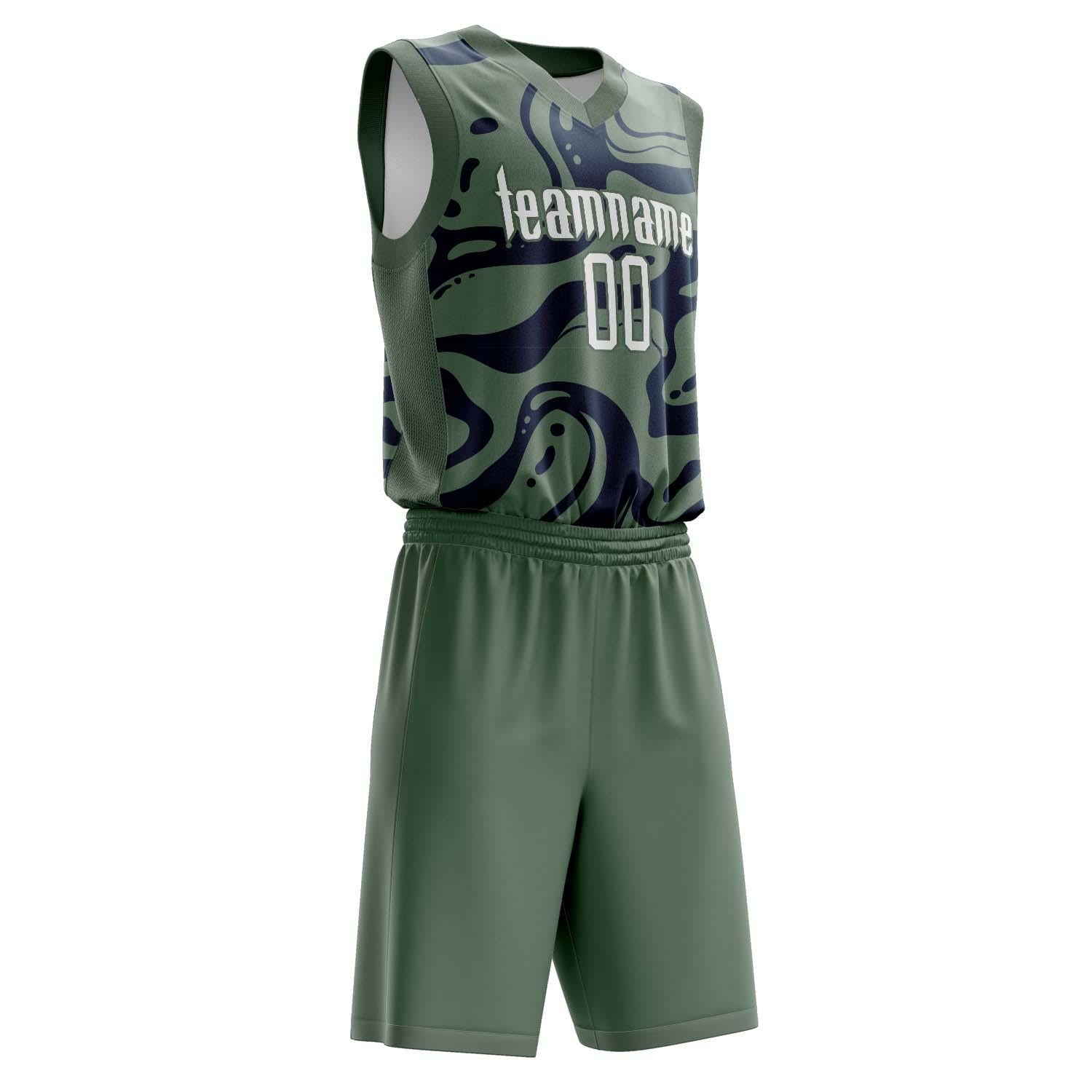 Benutzerdefiniertes Professionelles Oliv Marineblau Basketballtrikot-Set