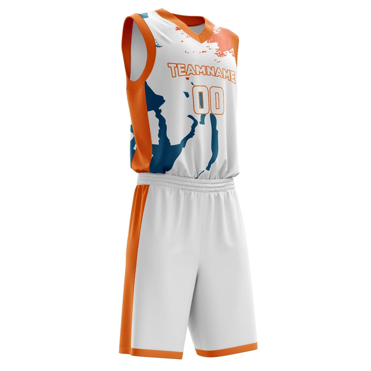 Benutzerdefiniertes Professionelles Weiß Orange Basketballtrikot-Set