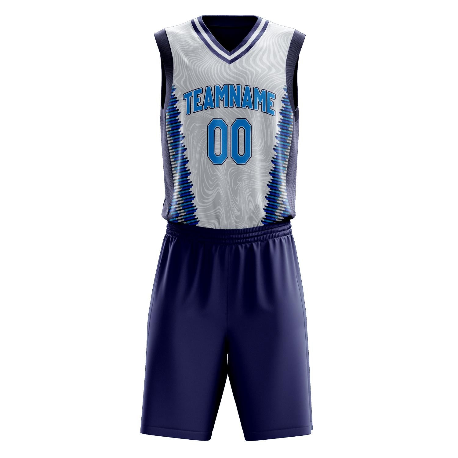 Custom Professional White Navy Blue Basketball Jersey Set