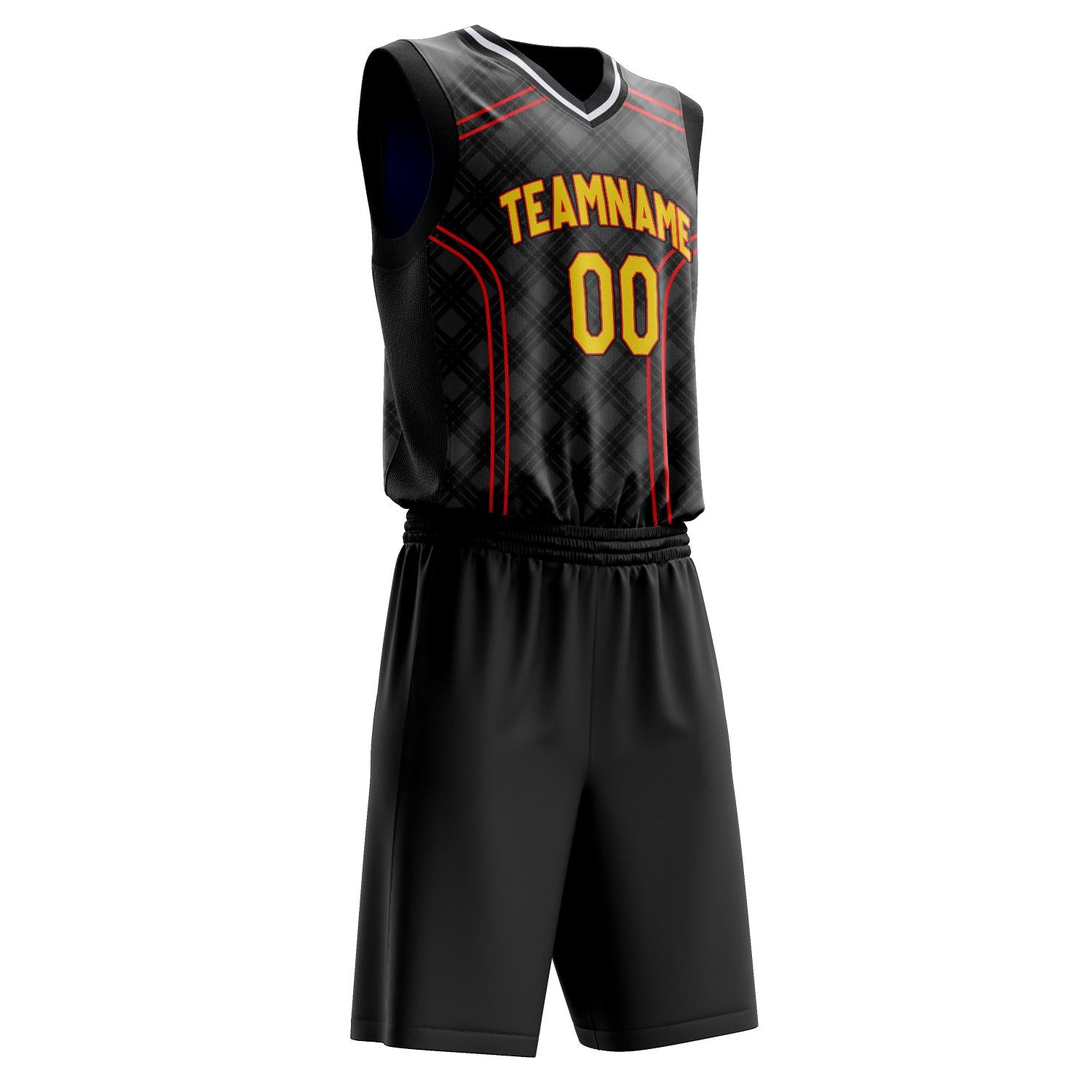 Benutzerdefiniertes Professionelles Schwarz Rot Basketballtrikot-Set