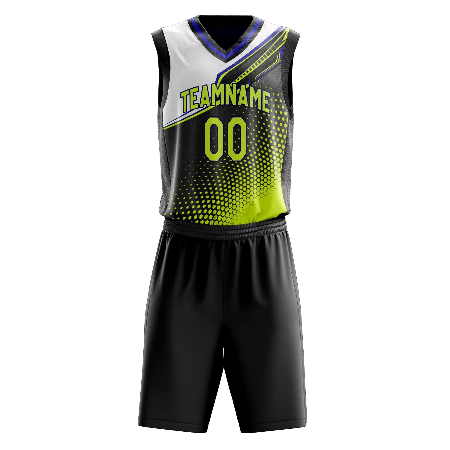 Custom Professional Black Chartreuse Basketball Jersey Set