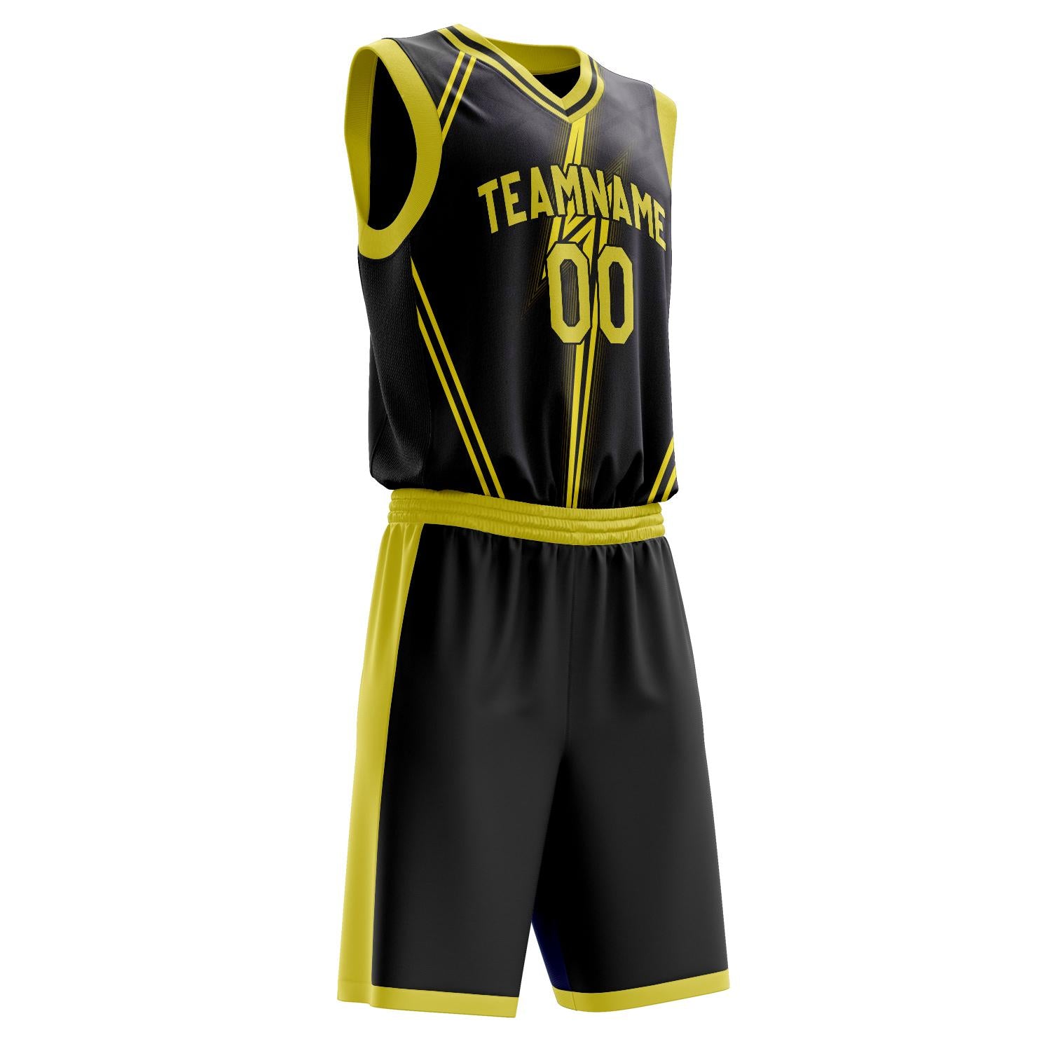 Benutzerdefiniertes Professionelles Schwarz Gold Basketballtrikot-Set