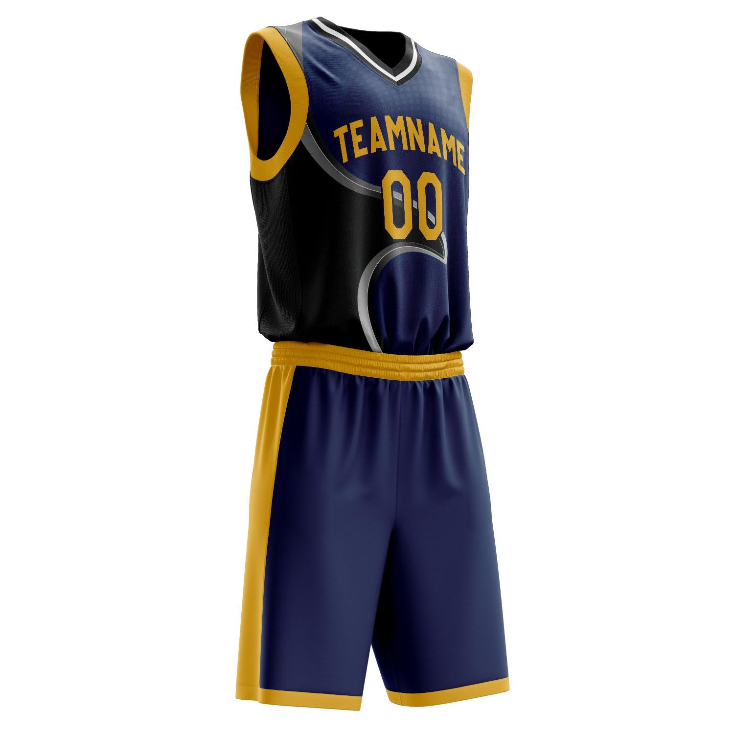 Benutzerdefiniertes Professionelles Schwarz Marineblau Basketballtrikot-Set