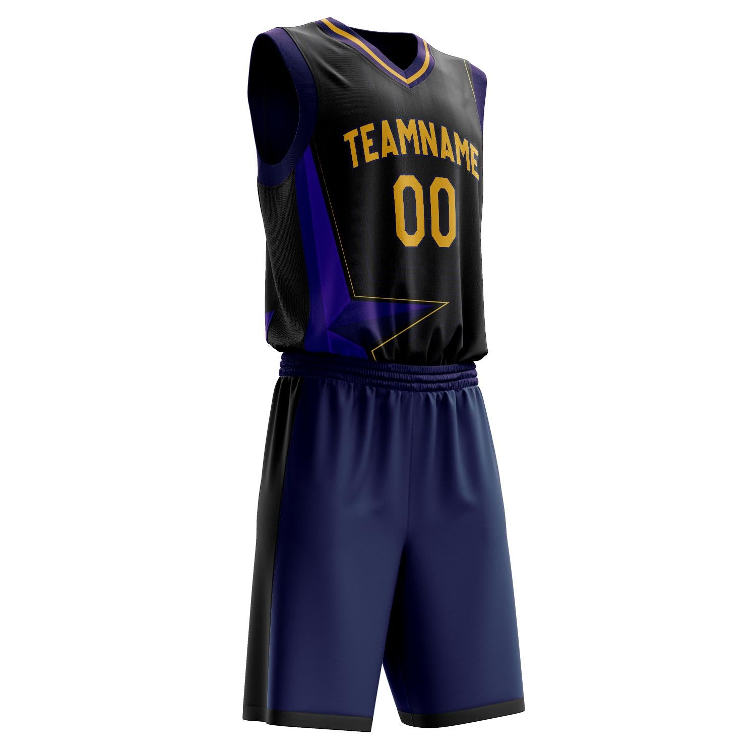 Benutzerdefiniertes Professionelles Schwarz Lila Basketballtrikot-Set