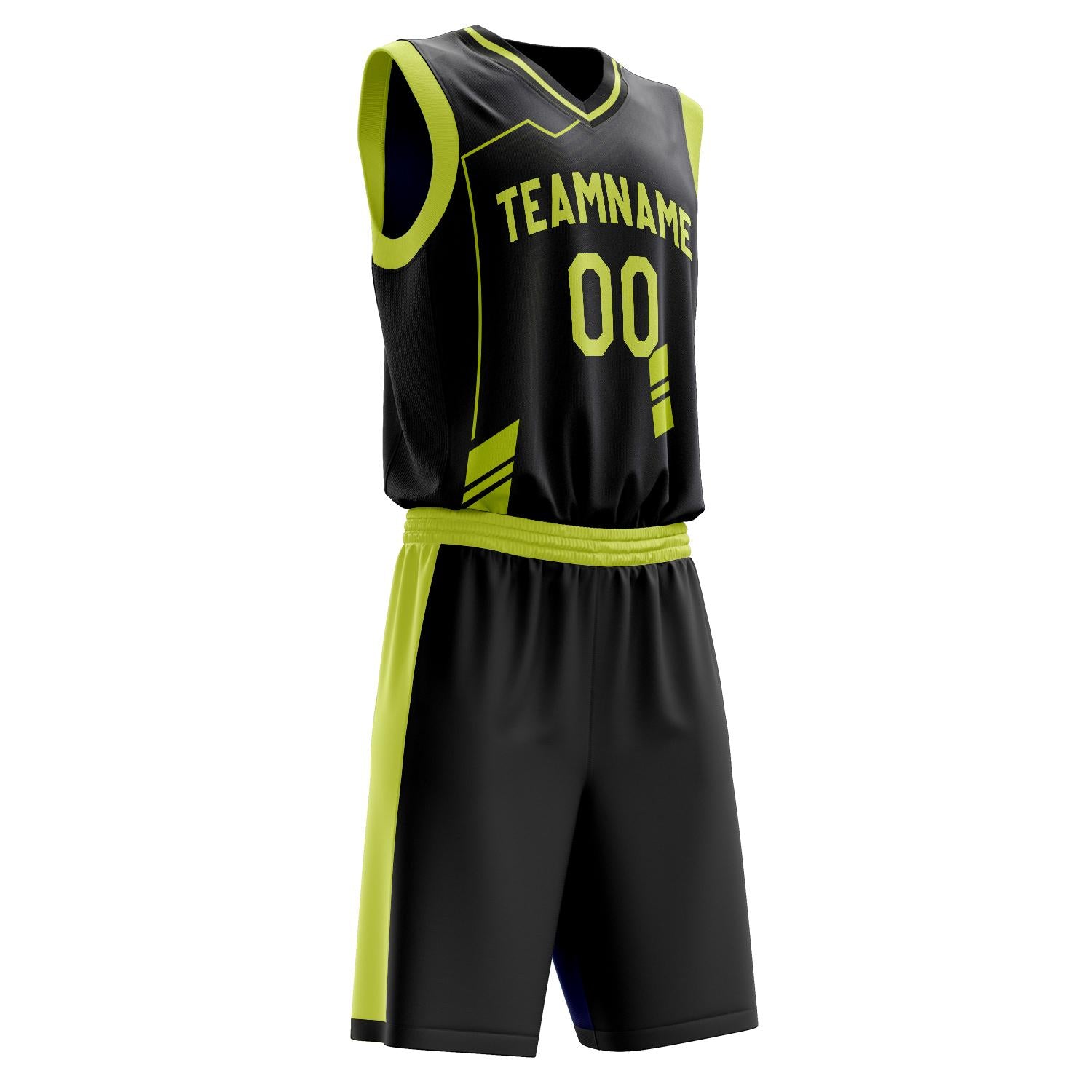 Benutzerdefiniertes Professionelles Schwarz Neon Gelb Basketballtrikot-Set