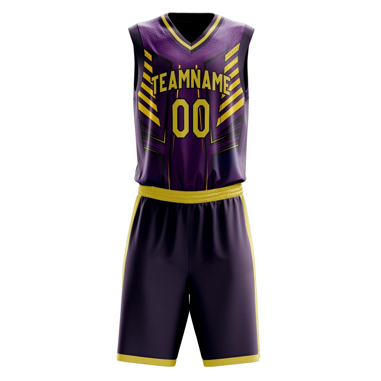 Custom Professional Purple Gold Basketball Jersey Set