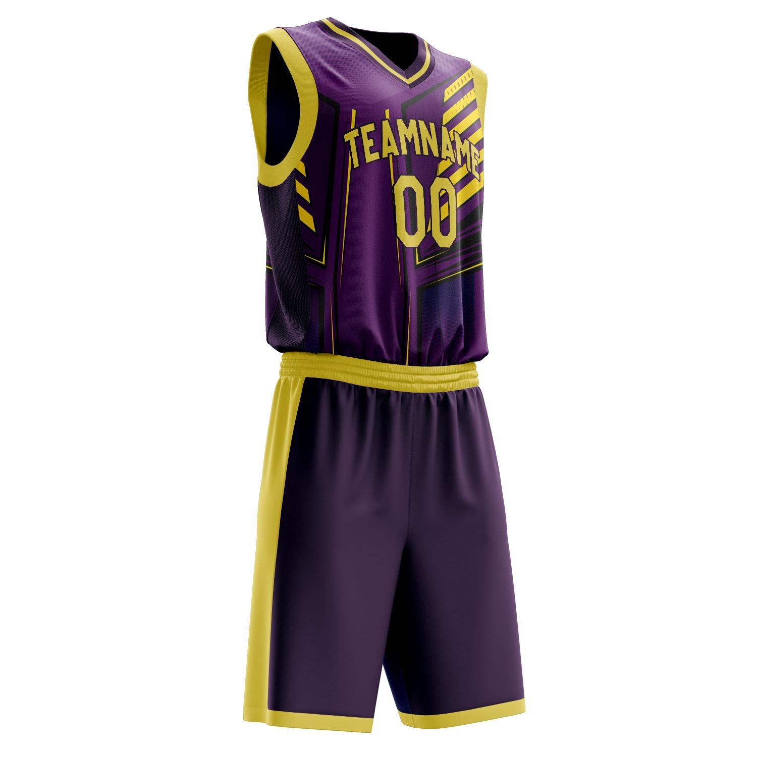 Benutzerdefiniertes Professionelles Lila Gold Basketballtrikot-Set
