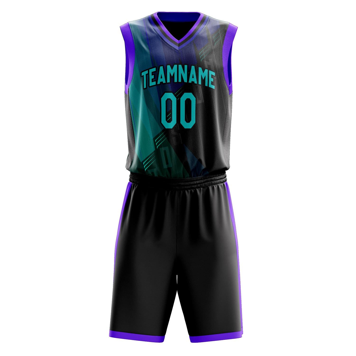 Custom Professional Black Teal Basketball Jersey Set
