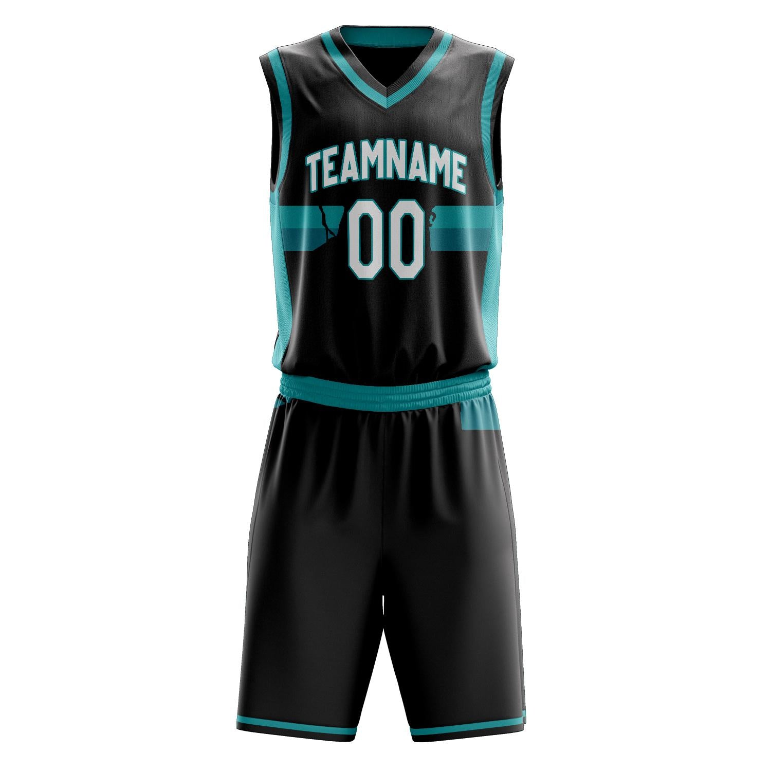 Custom Professional Black Teal Basketball Jersey Set