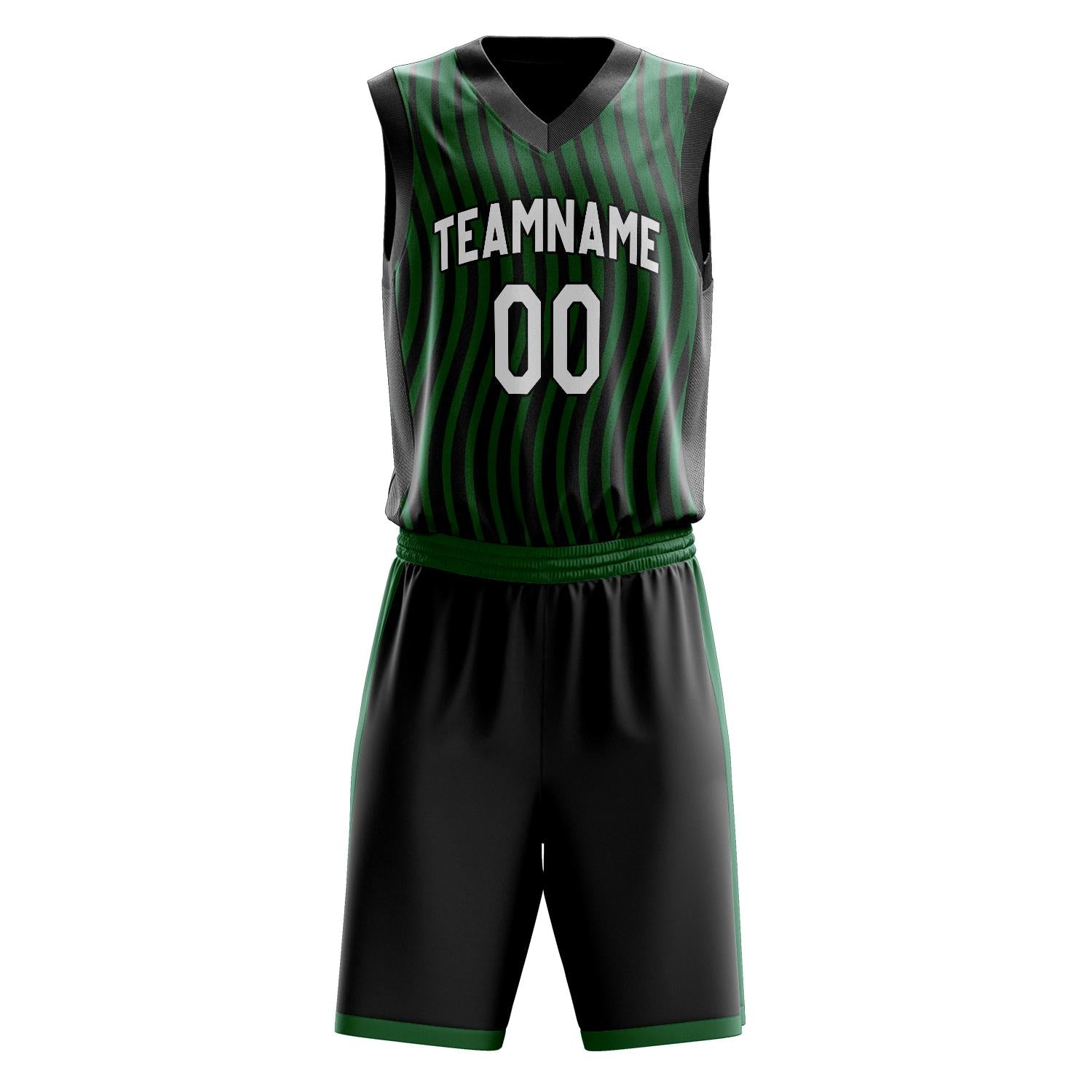 Custom Professional Black Kelly Green Basketball Jersey Set