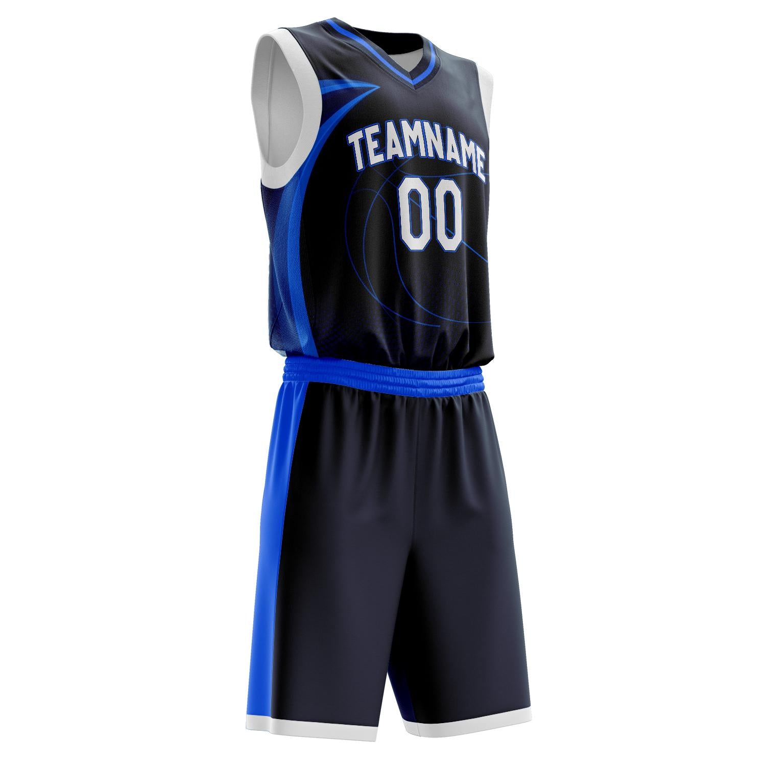 Benutzerdefiniertes Professionelles Marineblau Weiß Basketballtrikot-Set
