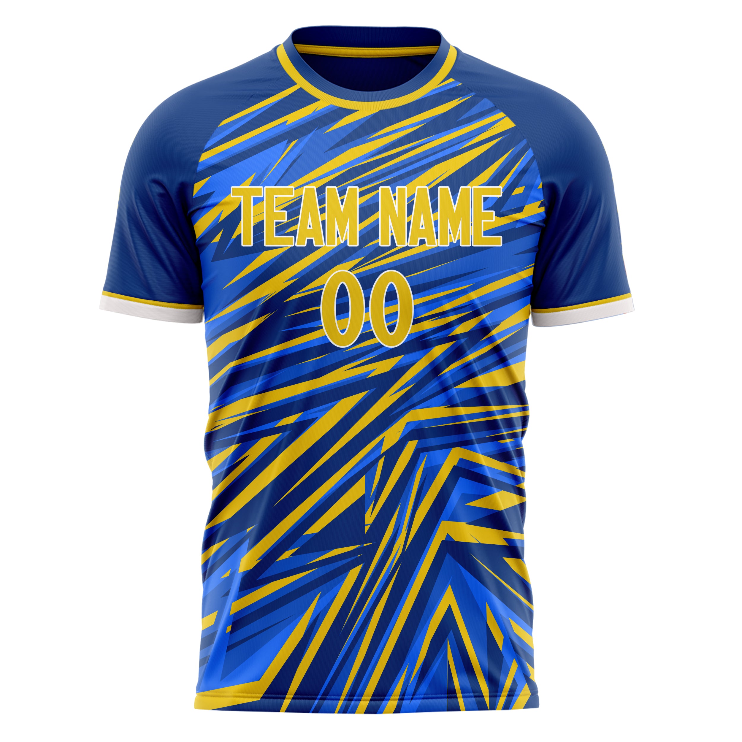 Custom Professional Blue Gold Lightning Soccer Jersey