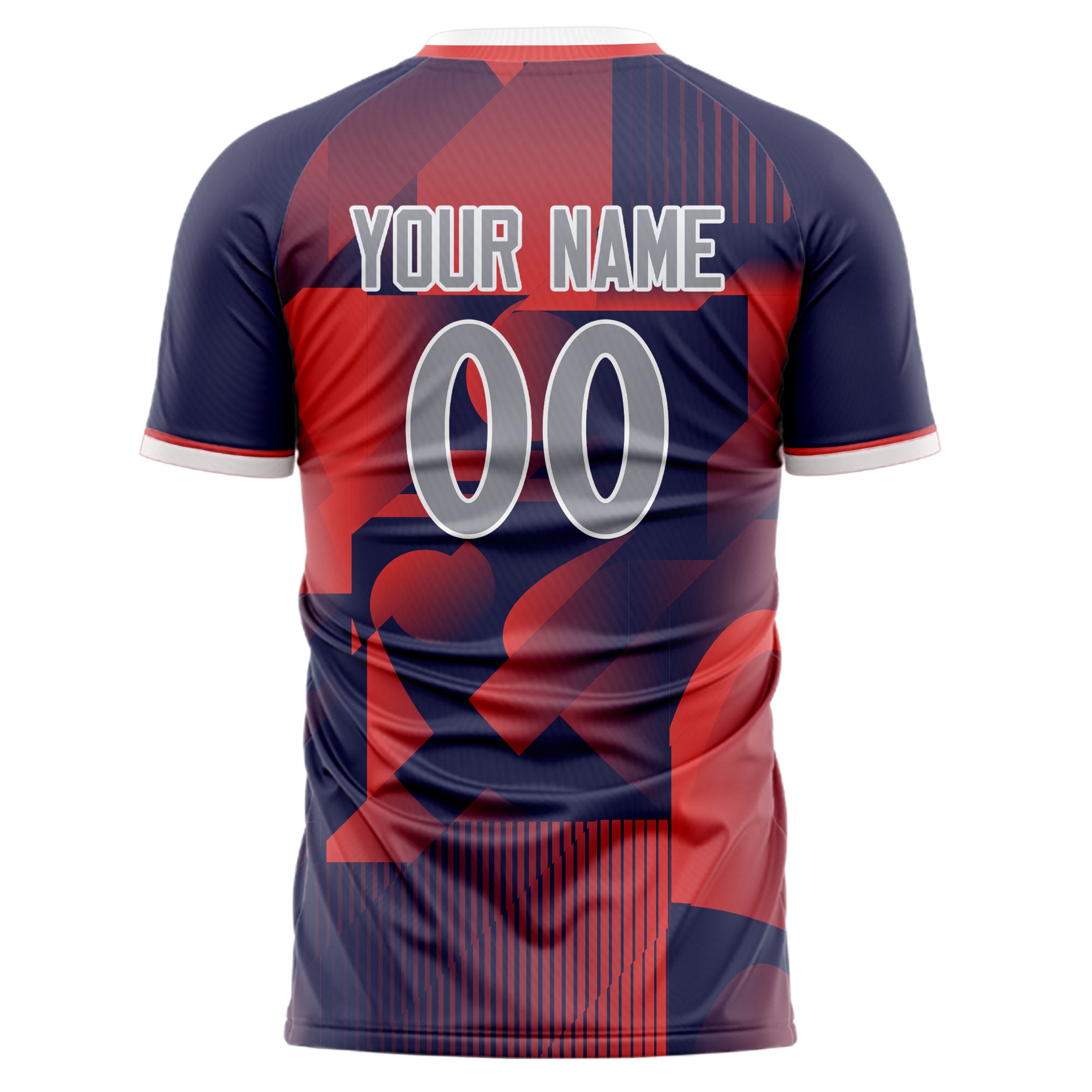 Custom Professional Navy Blue Red Geometric Soccer Jersey