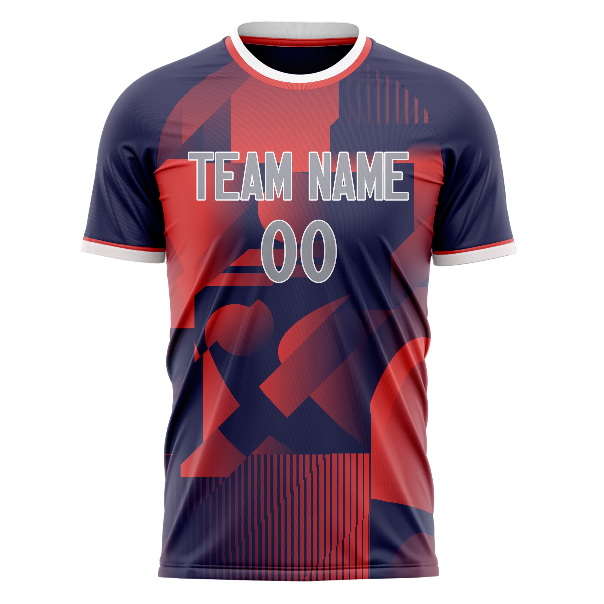 Custom Professional Navy Blue Red Geometric Soccer Jersey