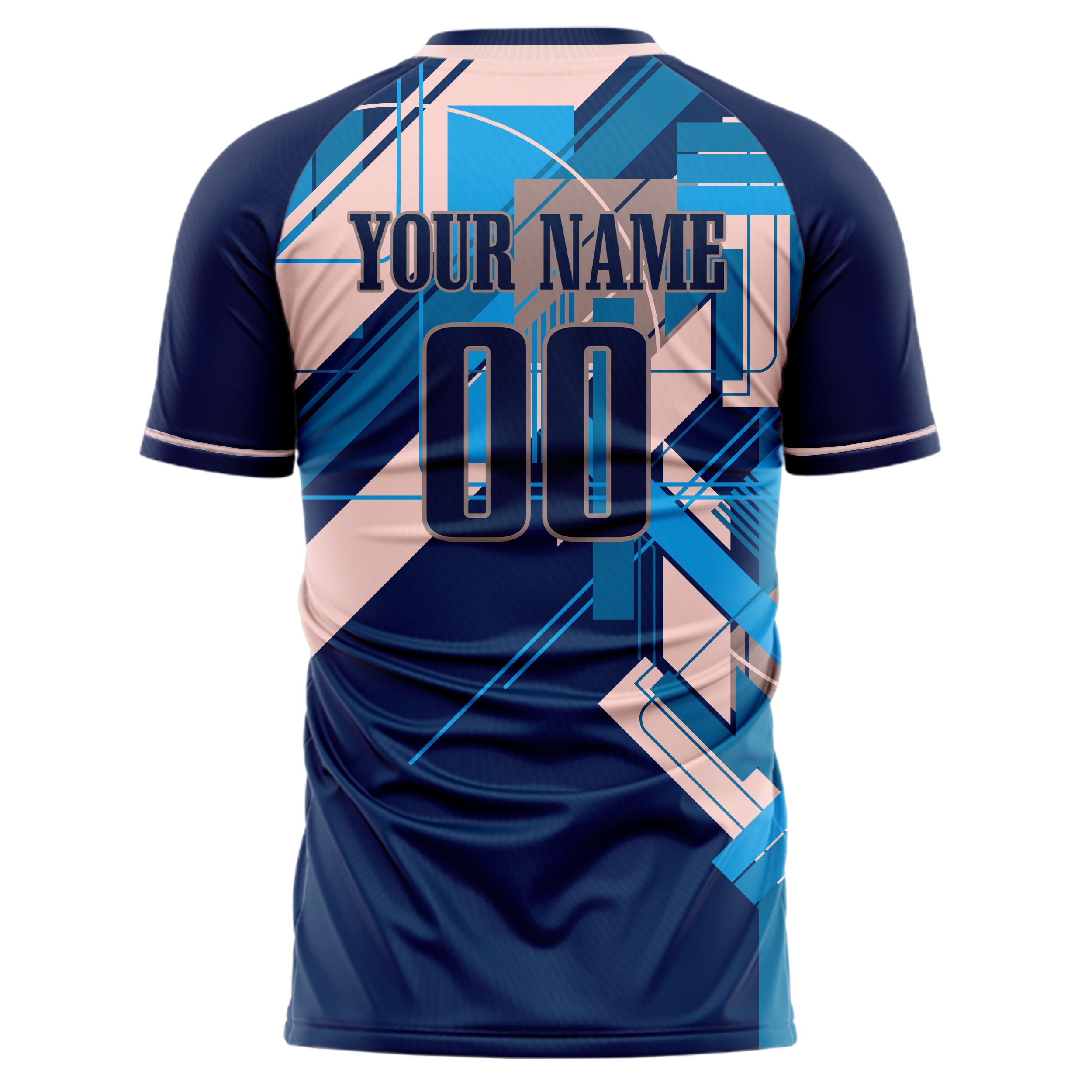 Custom Professional Navy Blue Pink Geometric Lines Soccer Jersey