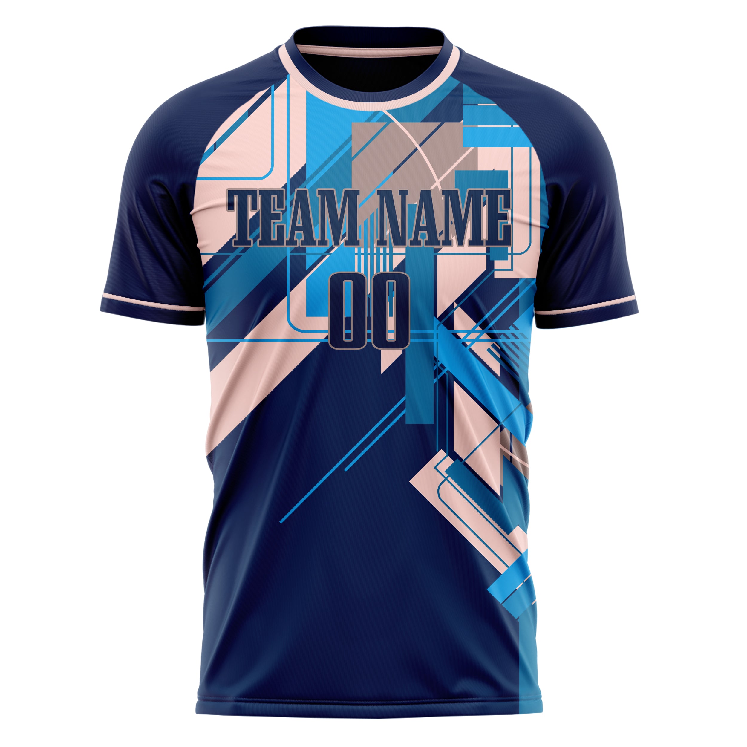 Custom Professional Navy Blue Pink Geometric Lines Soccer Jersey