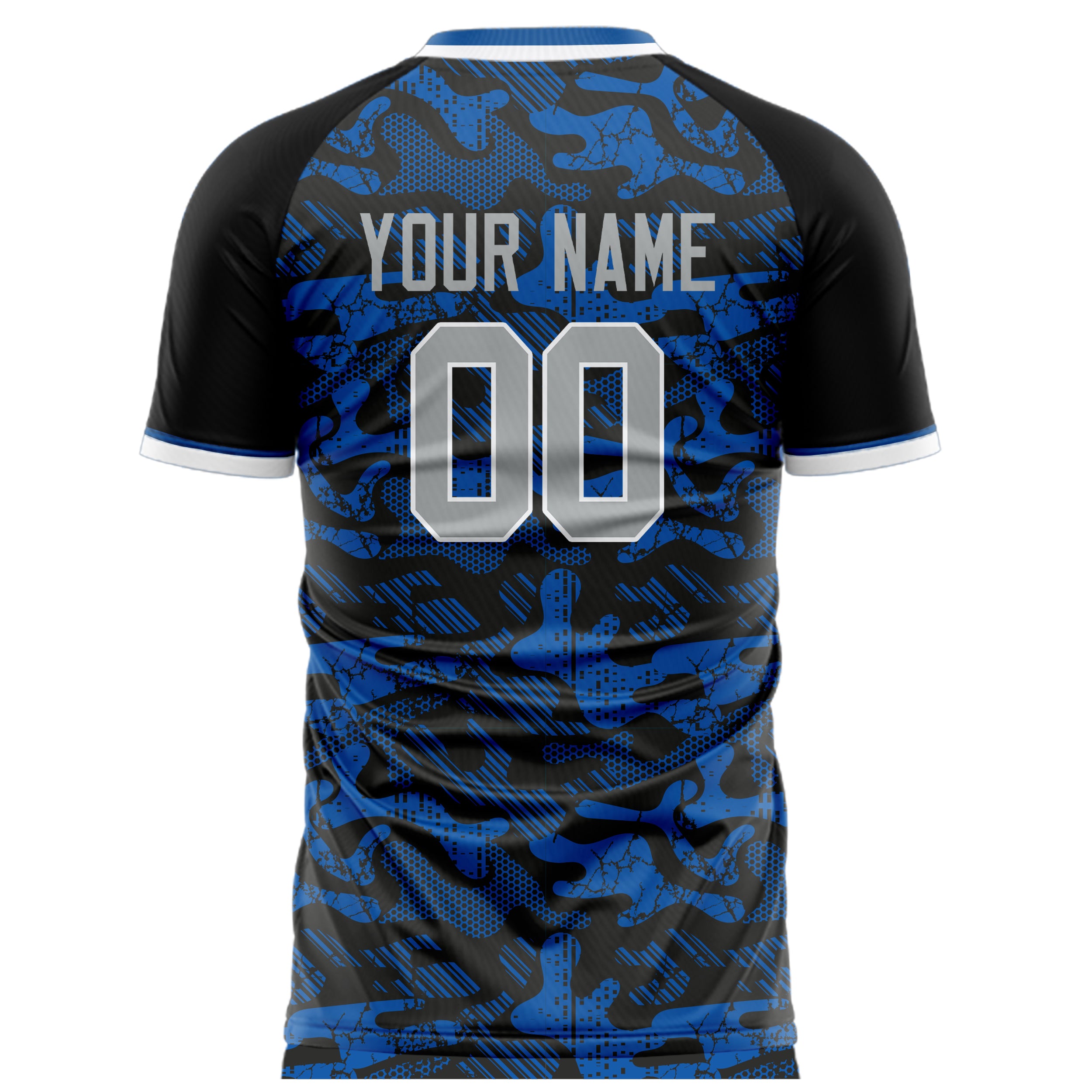 Custom Professional Blue Black Camo Soccer Jersey