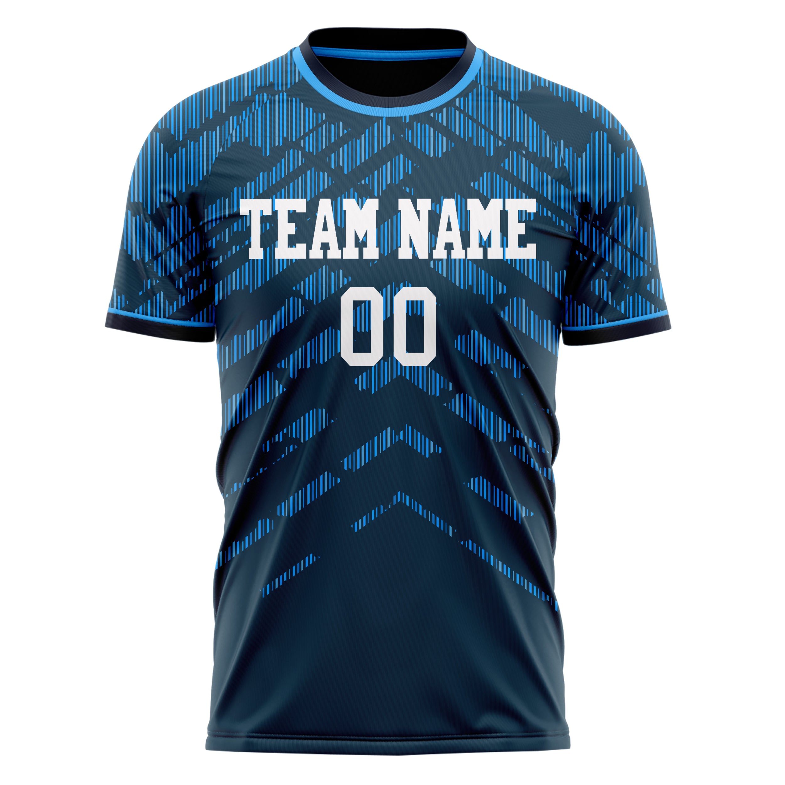 Custom Professional Navy Blue Geometric Lines Soccer Jersey