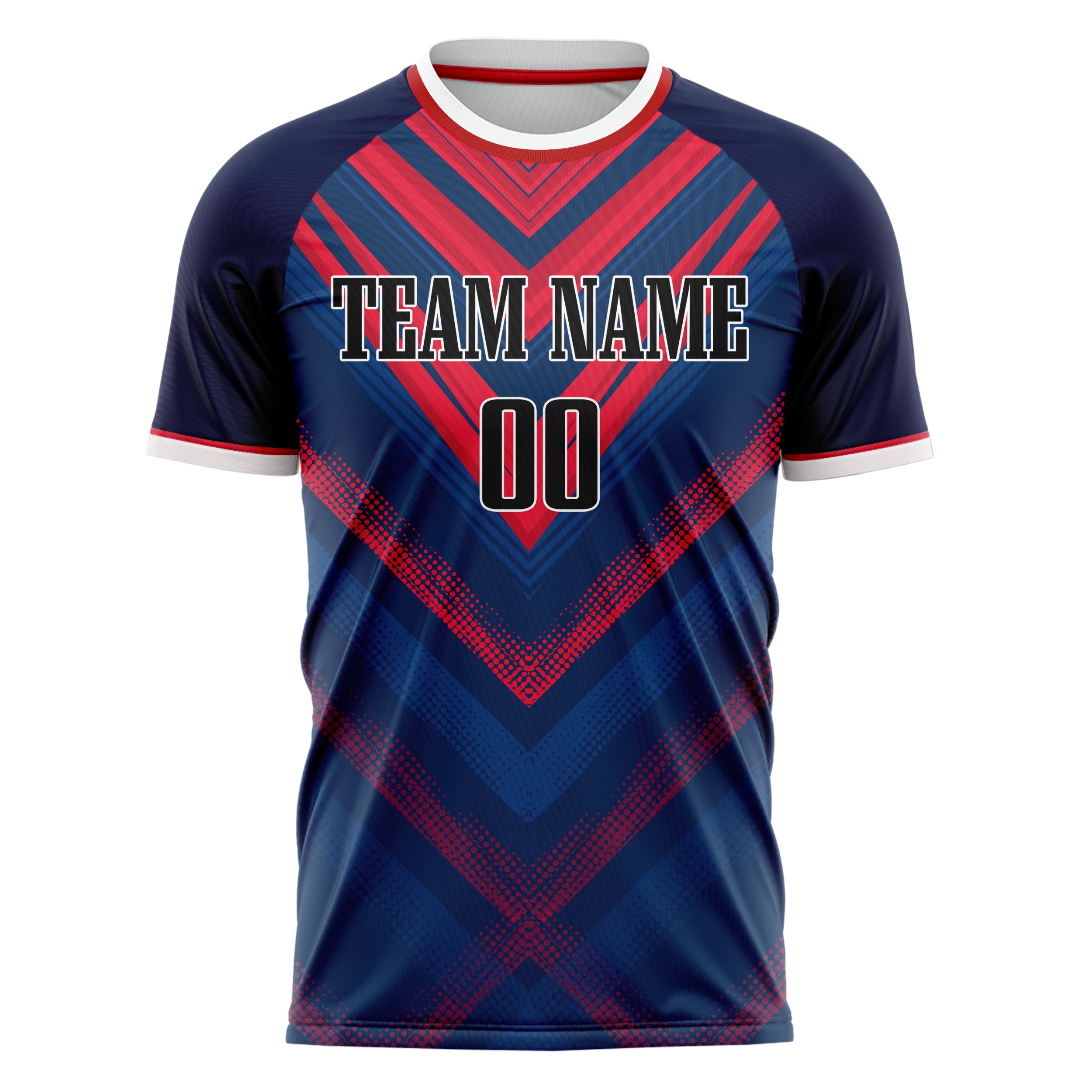 Custom Professional Navy Blue Red Triangle Soccer Jersey