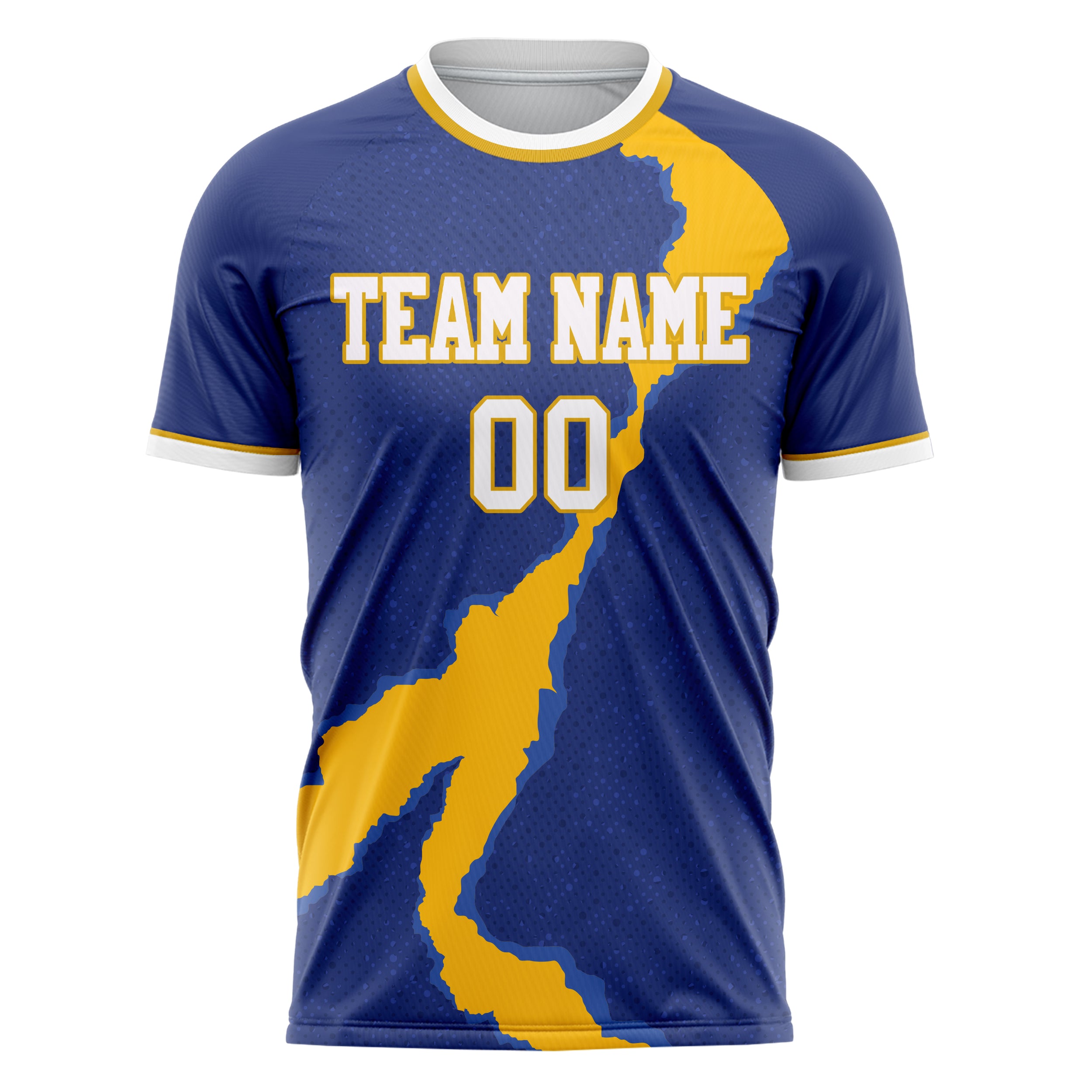 Custom Professional Navy Blue Gold Zigzag Soccer Jersey