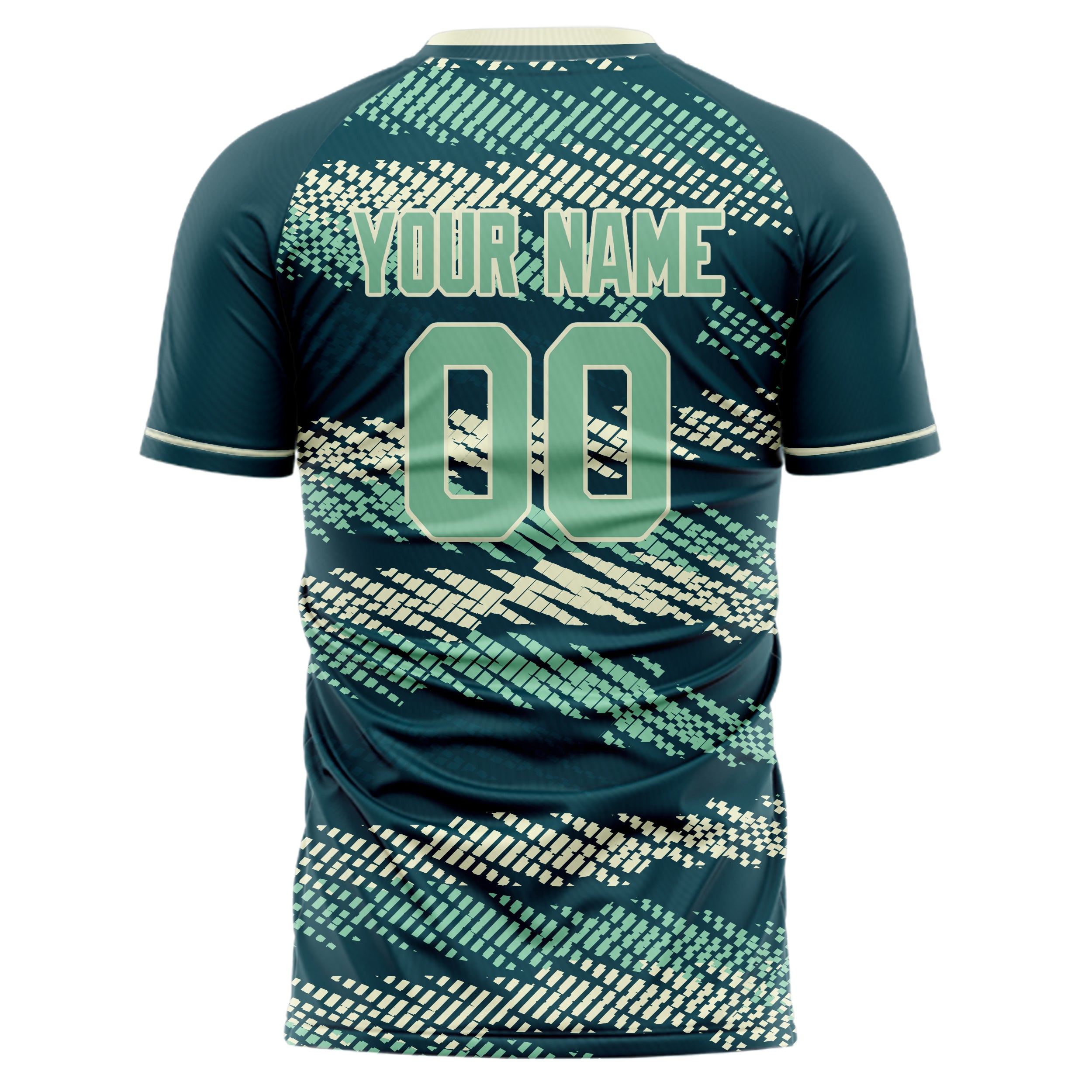 Custom Professional Blue Green Cream Geometric Soccer Jersey