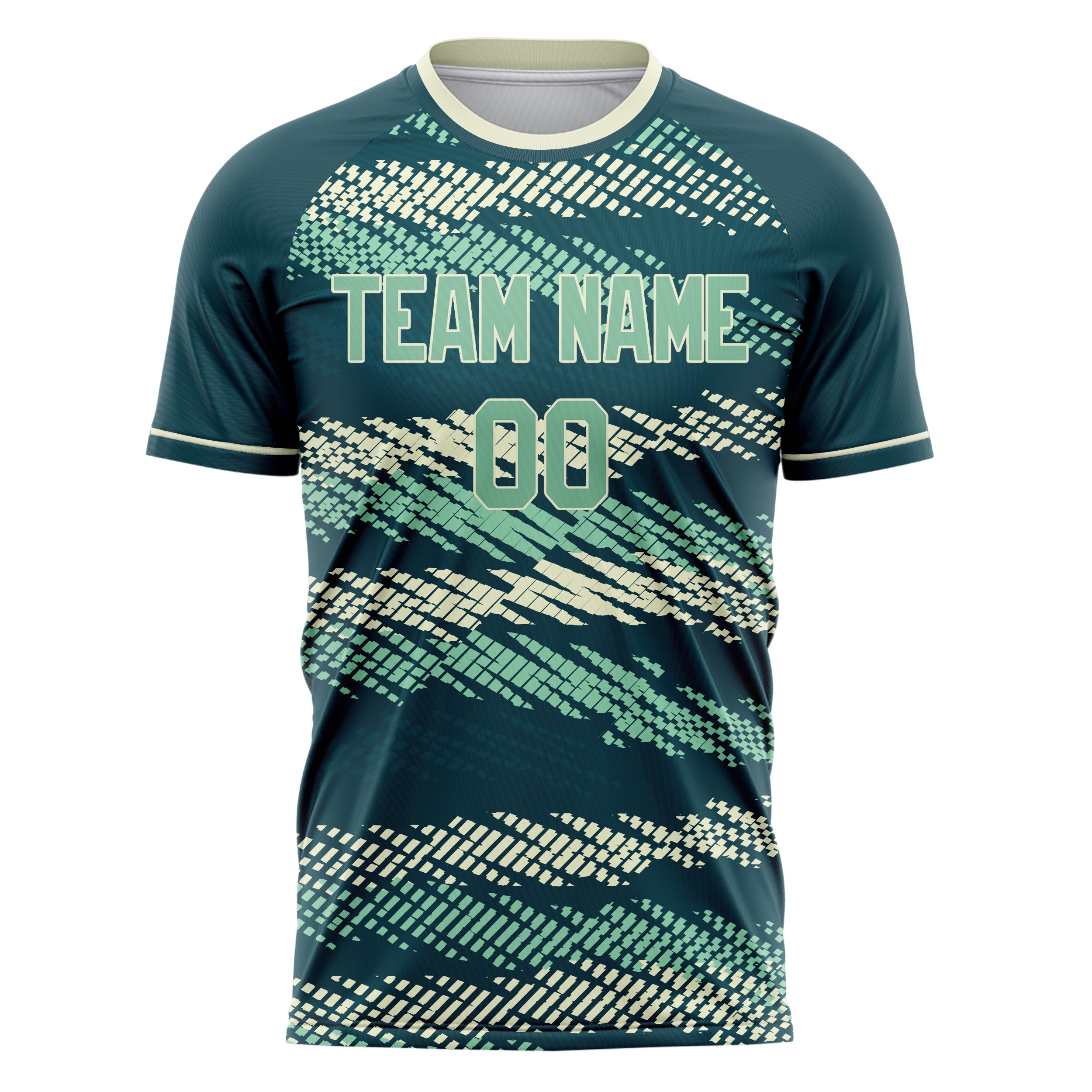 Custom Professional Blue Green Cream Geometric Soccer Jersey