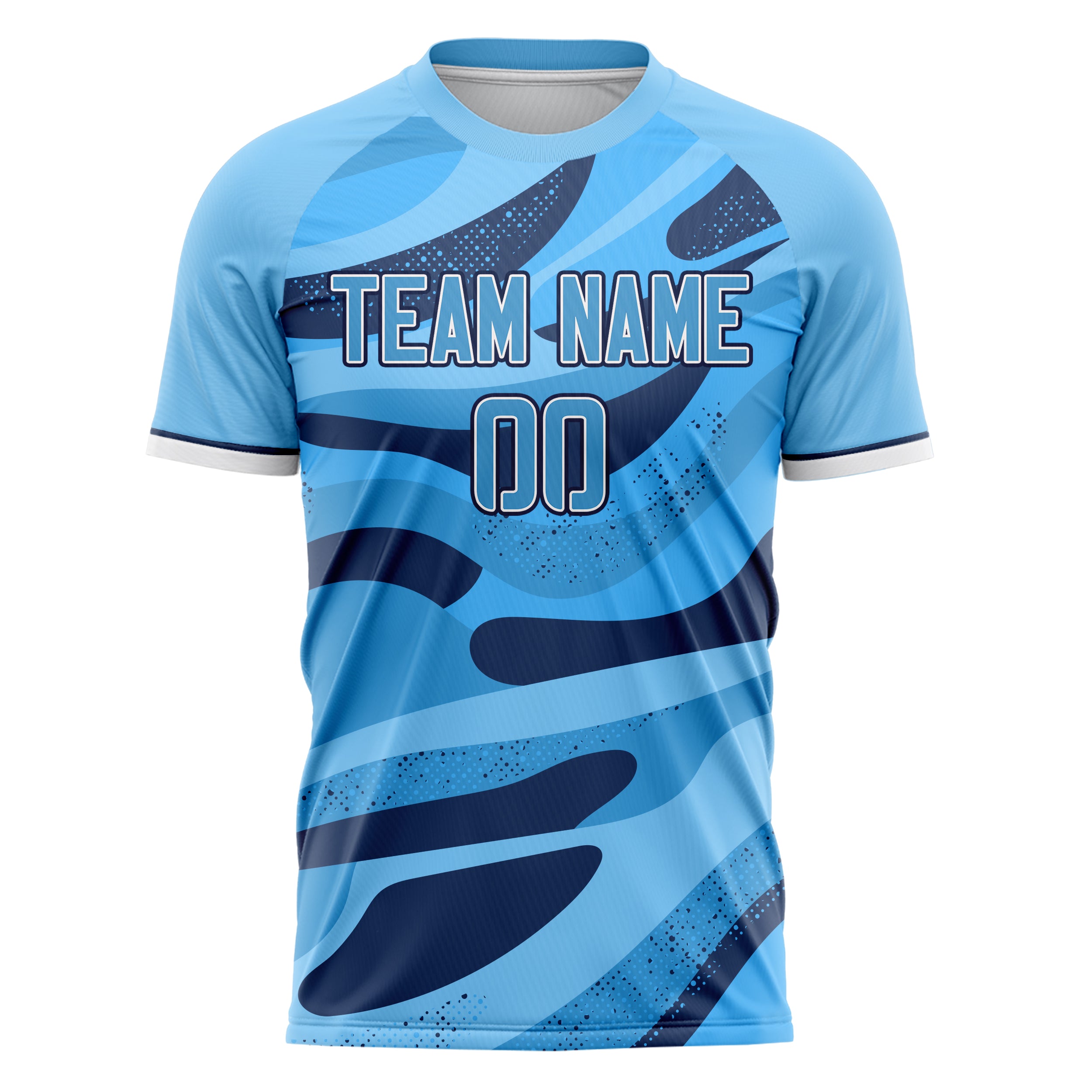 Custom Professional Light Blue Navy Blue Waves Soccer Jersey