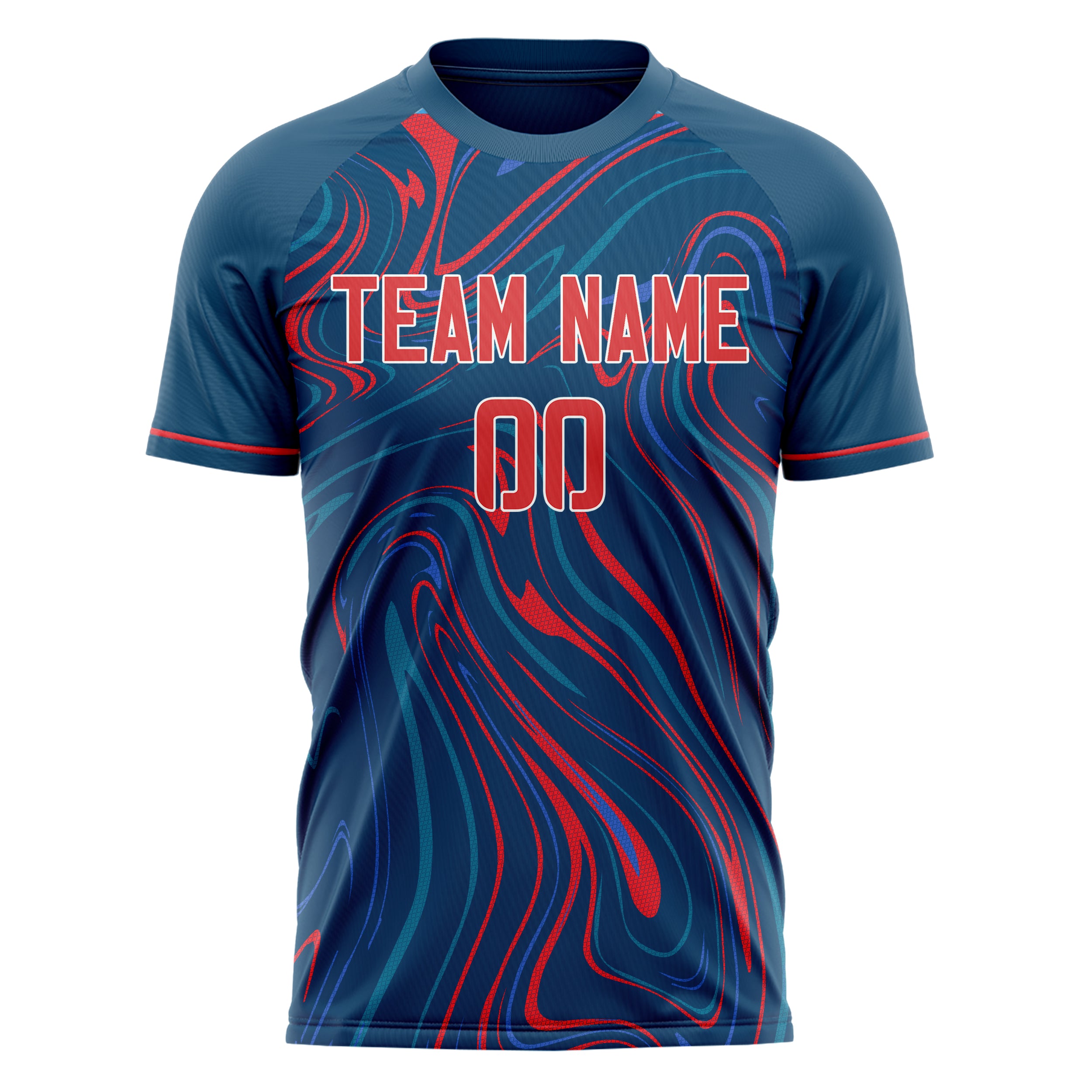 Custom Professional Navy Blue Red Swirl Soccer Jersey