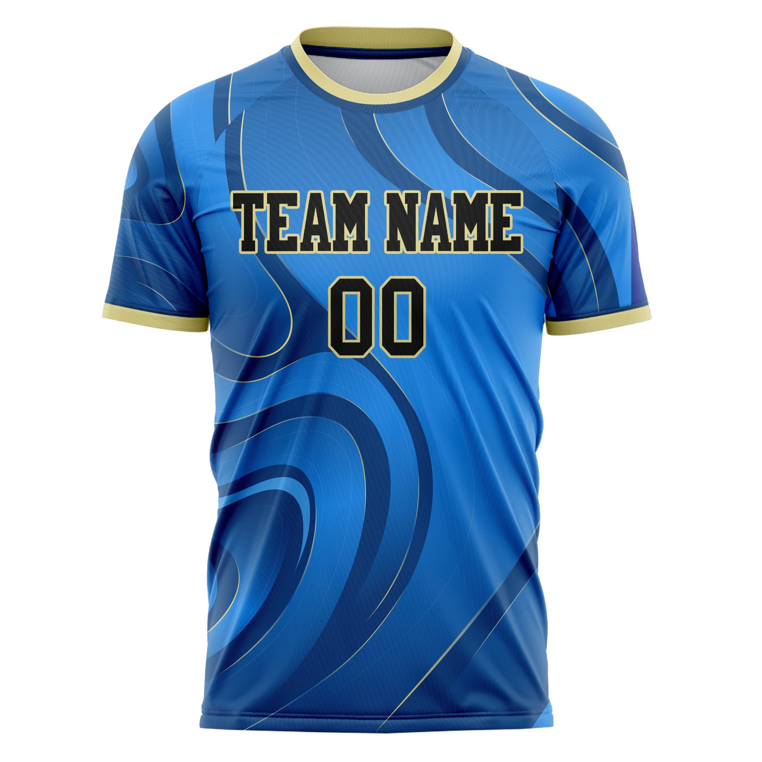 Custom Professional Blue Black Waves Soccer Jersey