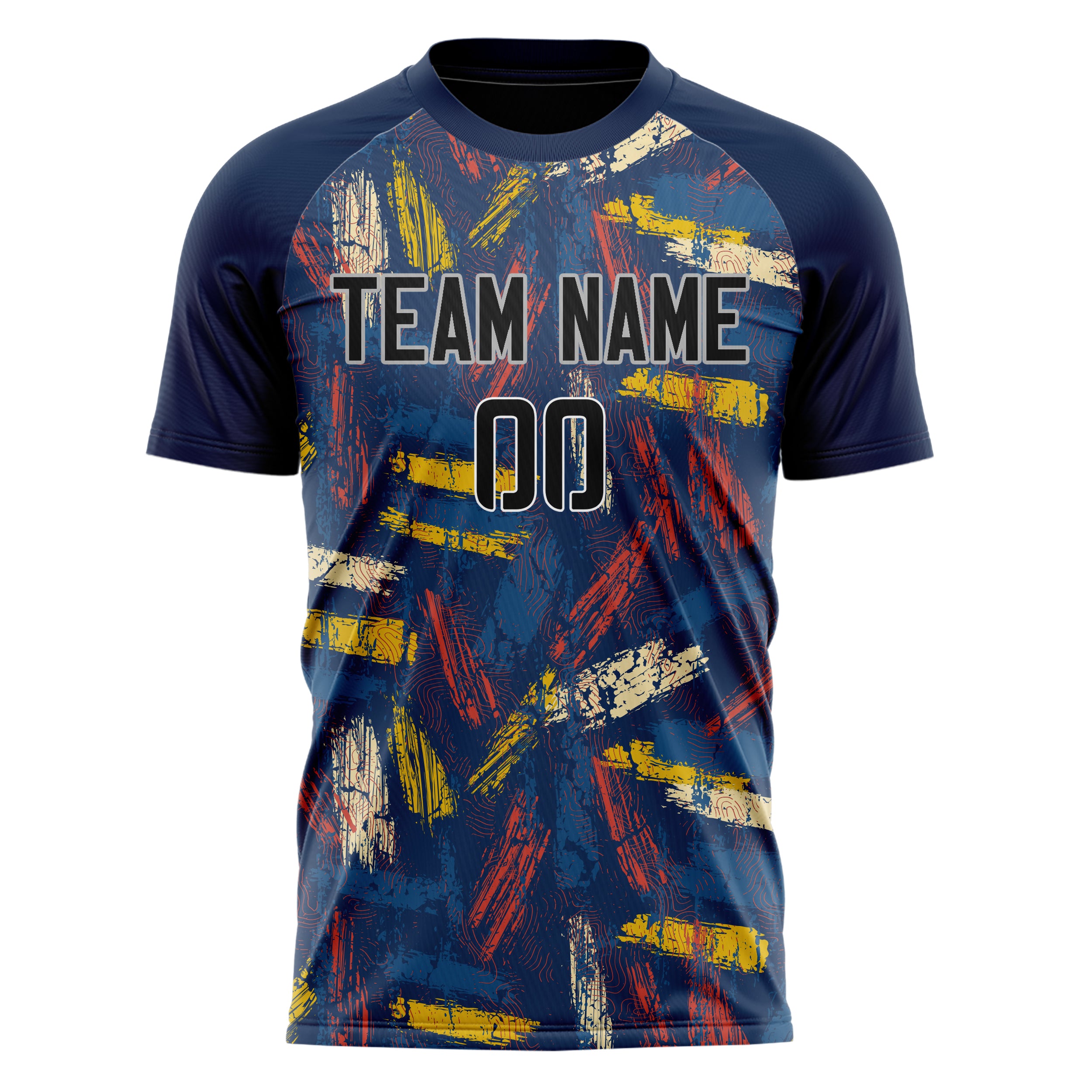 Custom Professional Navy Blue Black Brushstroke Soccer Jersey