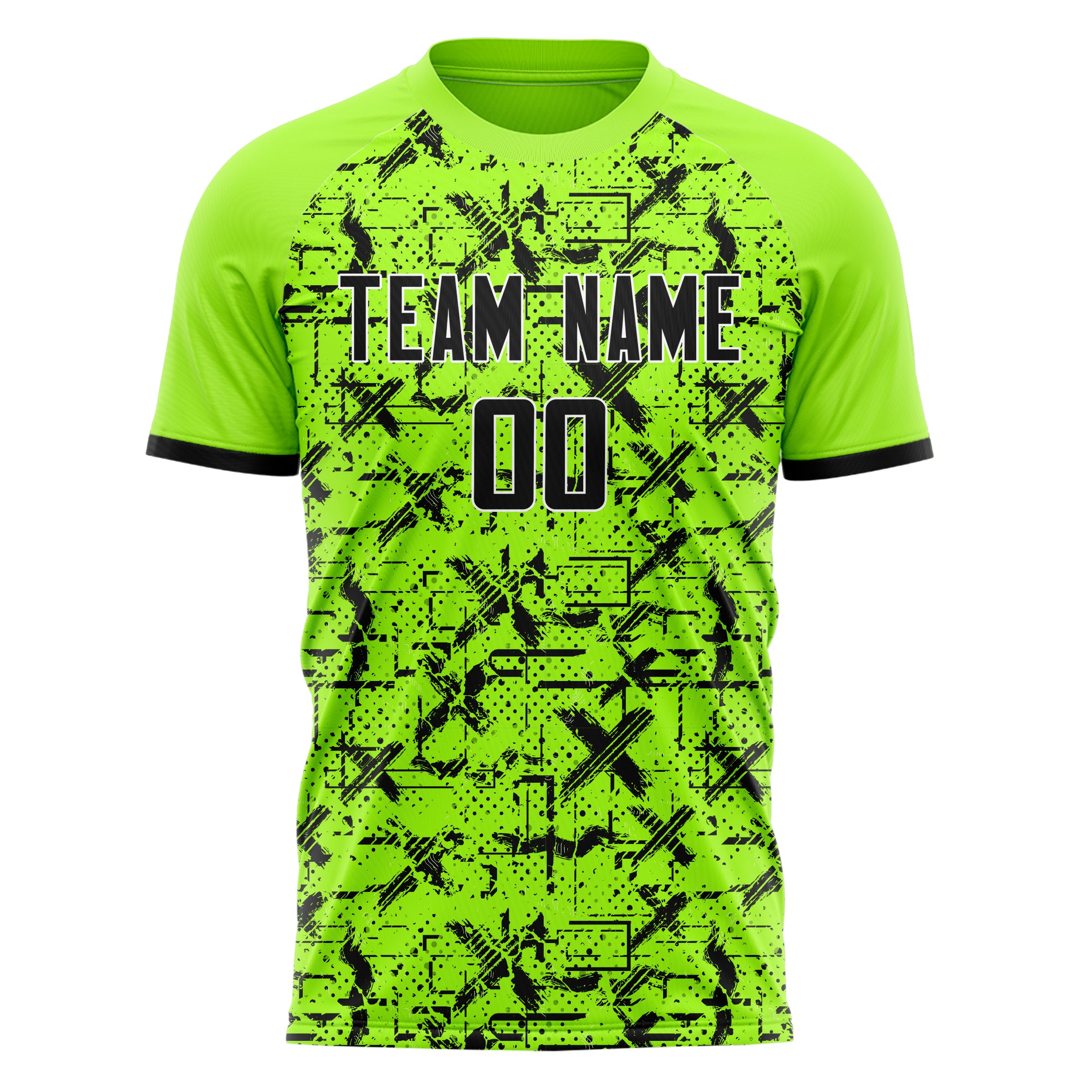 Custom Professional Neon Green Black Abstract Soccer Jersey