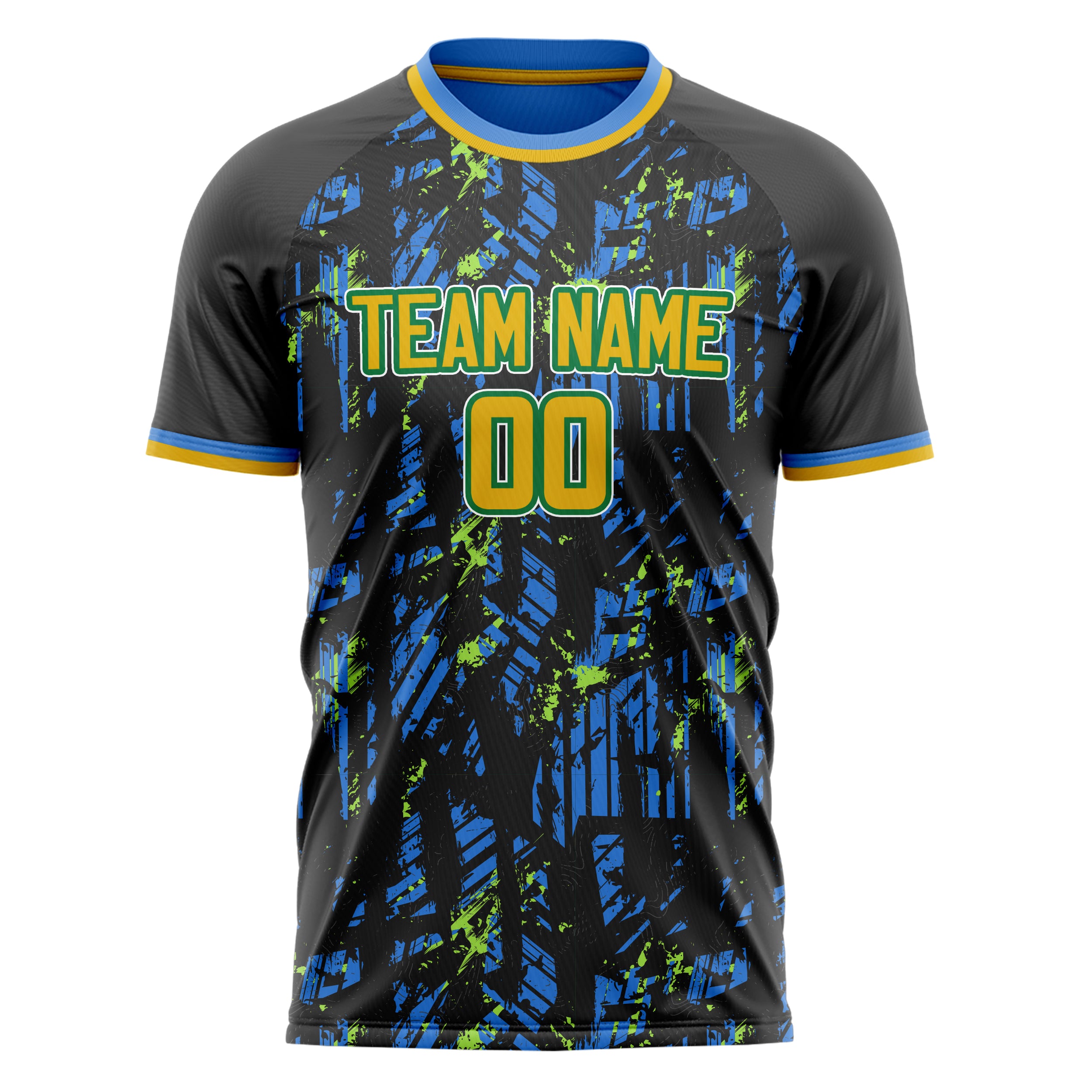 Custom Professional Blue Gold Splash Soccer Jersey