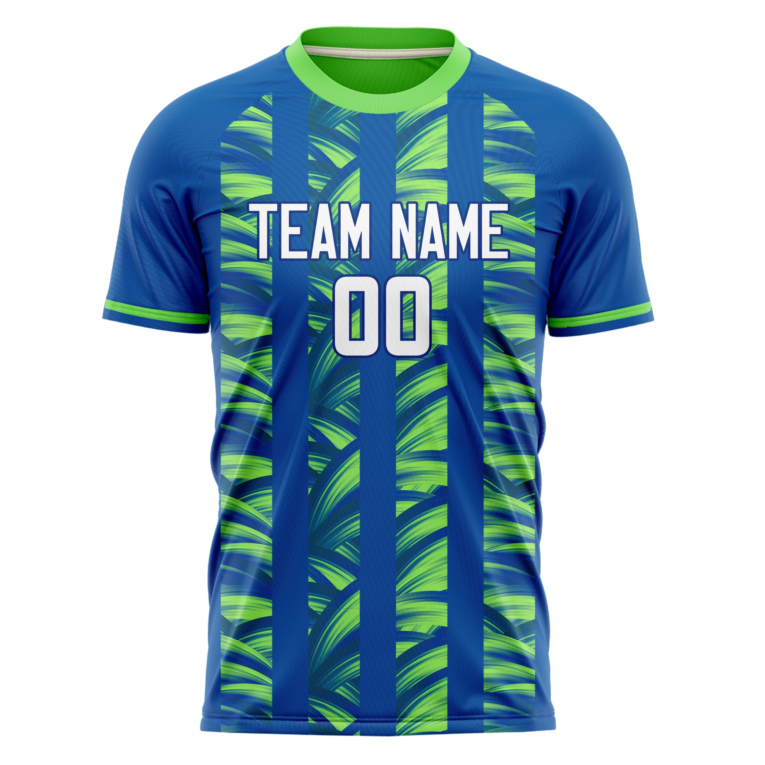Custom Professional Blue Neon Green Brushstroke Soccer Jersey