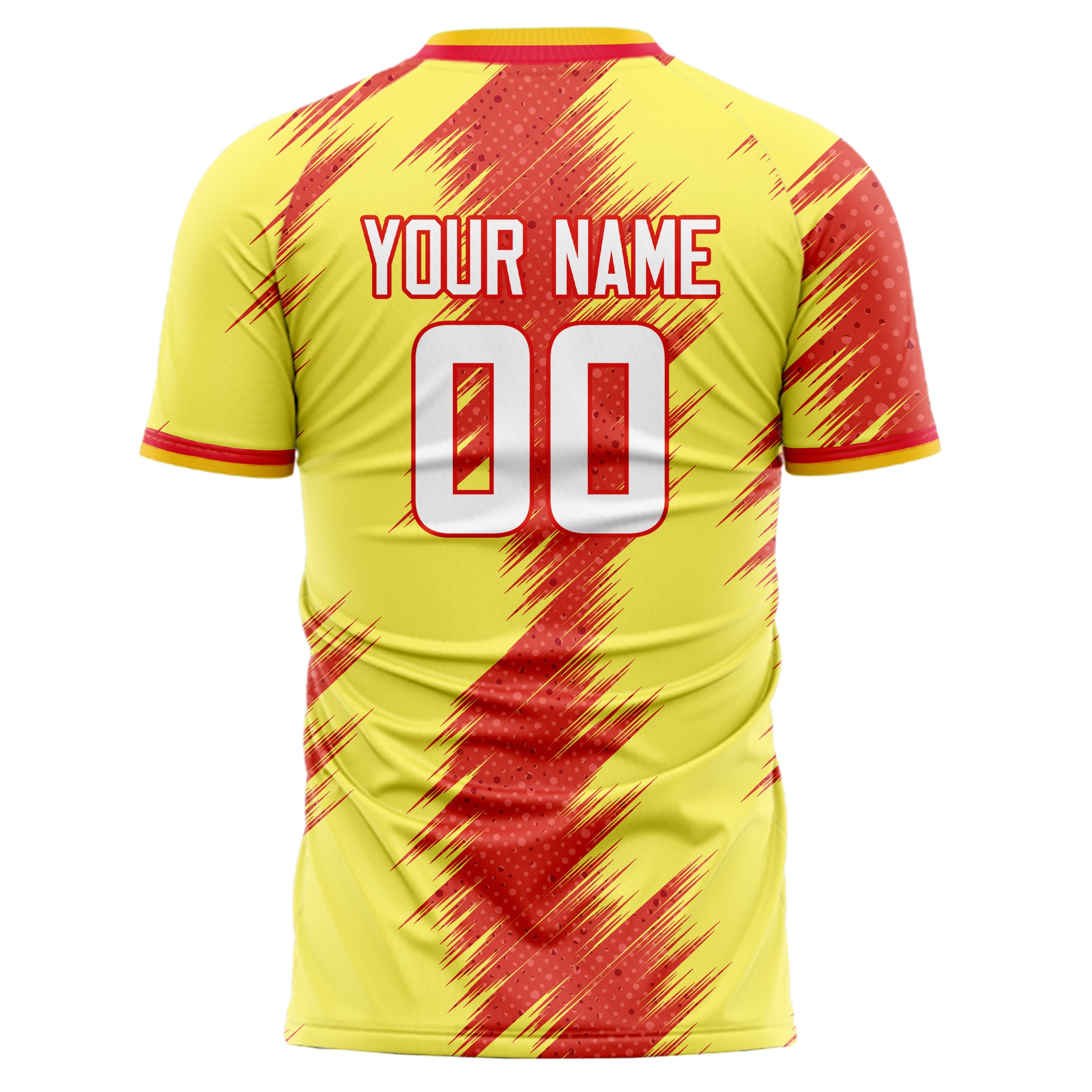 Custom Professional Yellow Red Lightning Stripes Soccer Jersey