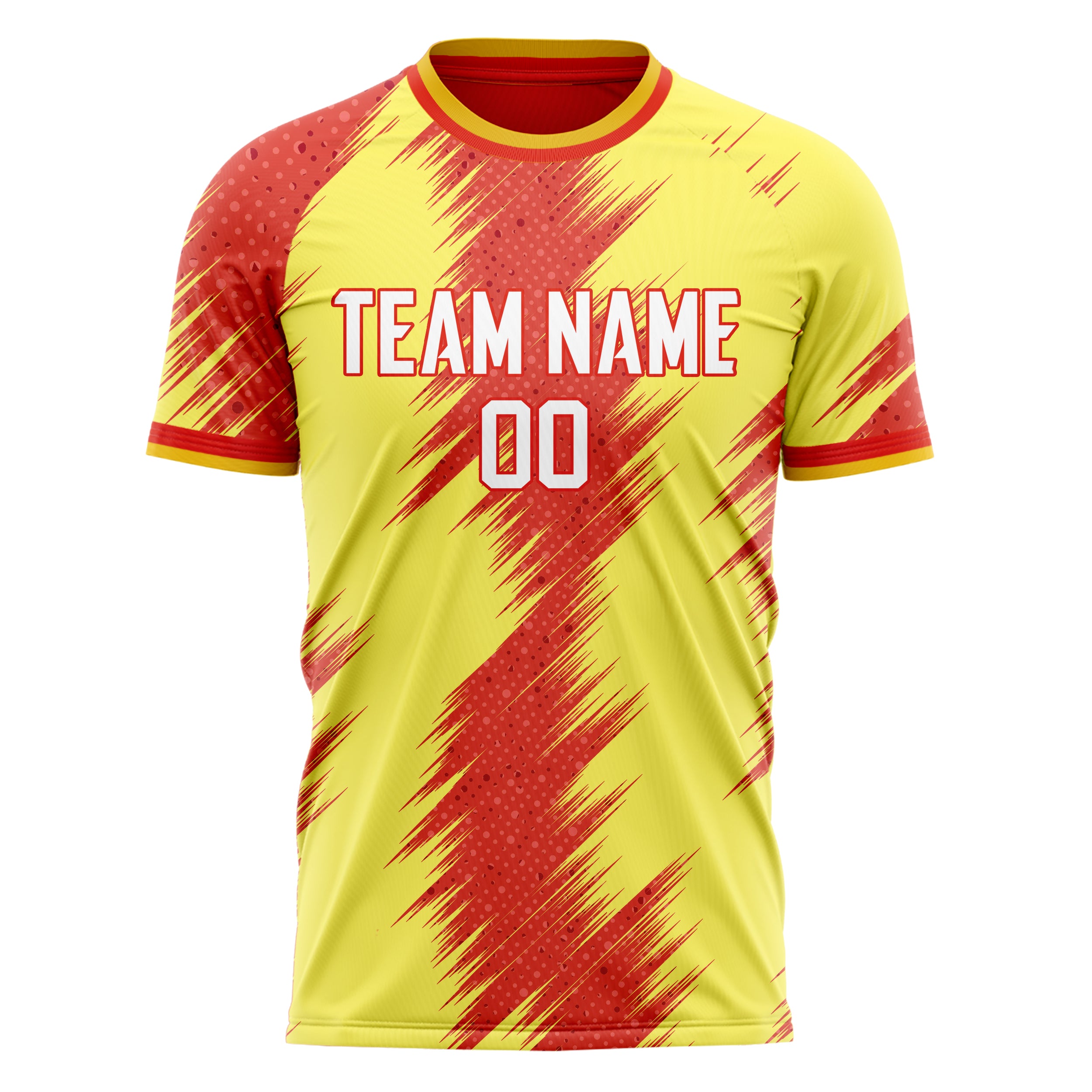 Custom Professional Yellow Red Lightning Stripes Soccer Jersey