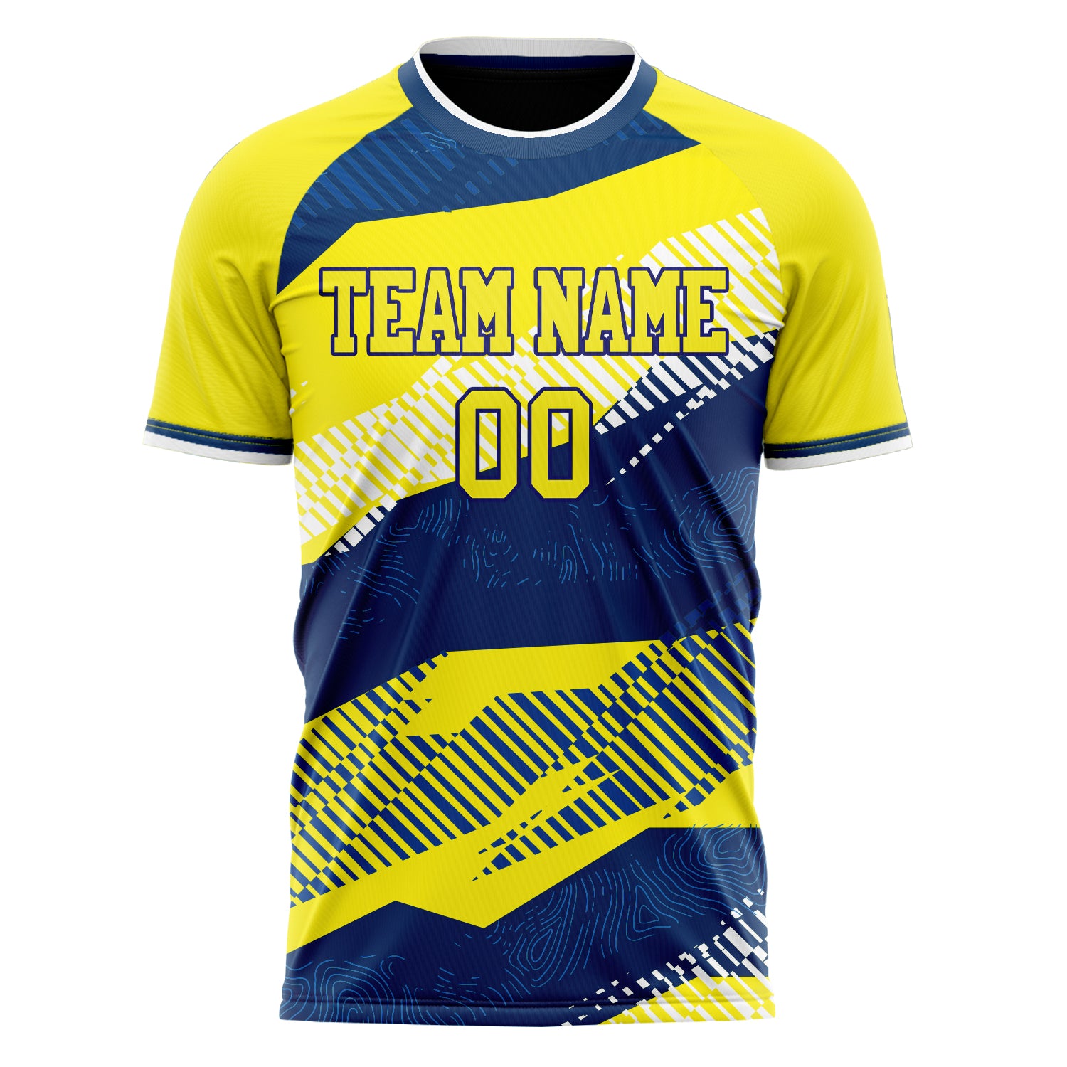 Custom Professional Yellow Navy Blue Stripes Soccer Jersey