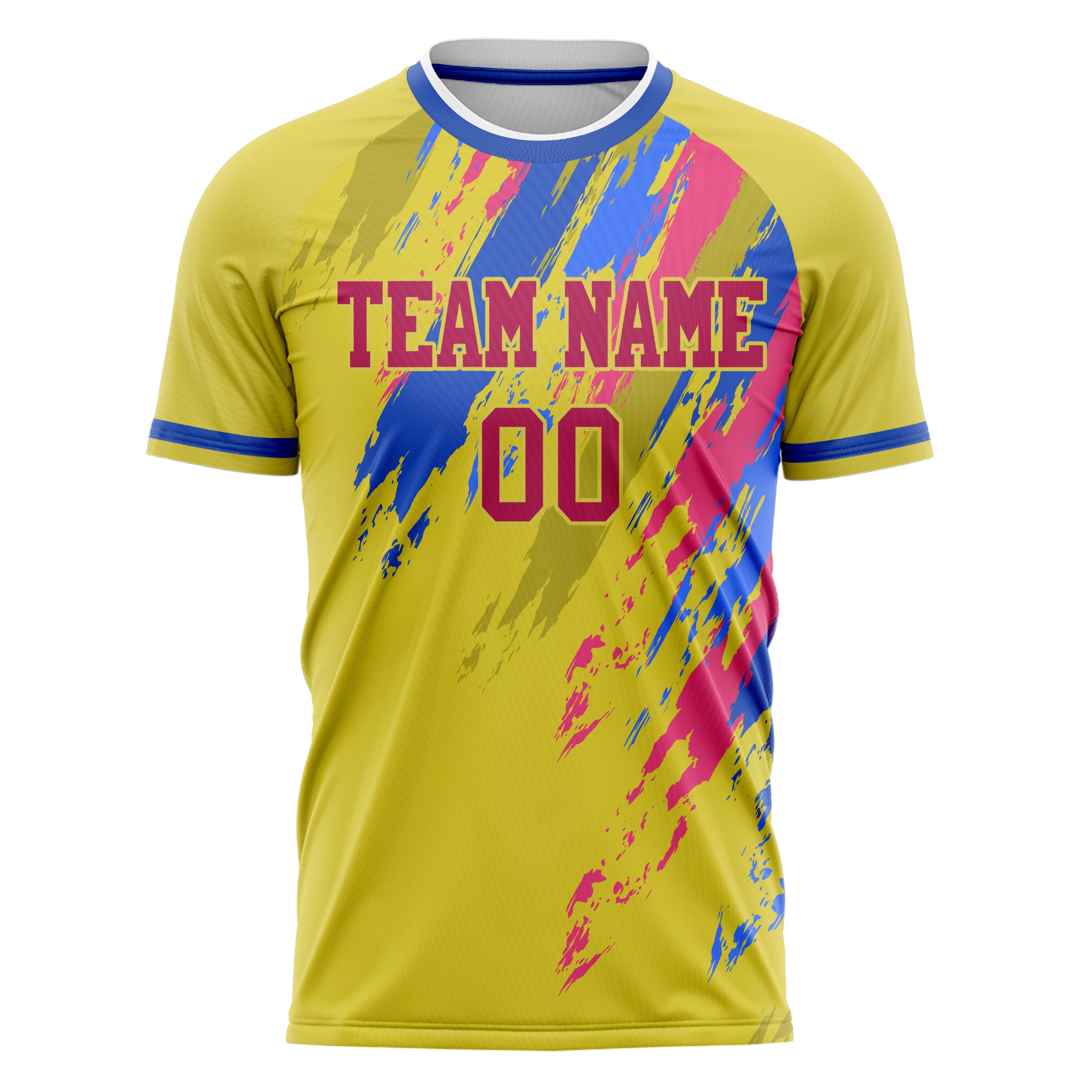 Custom Professional Yellow Blue Splash Soccer Jersey