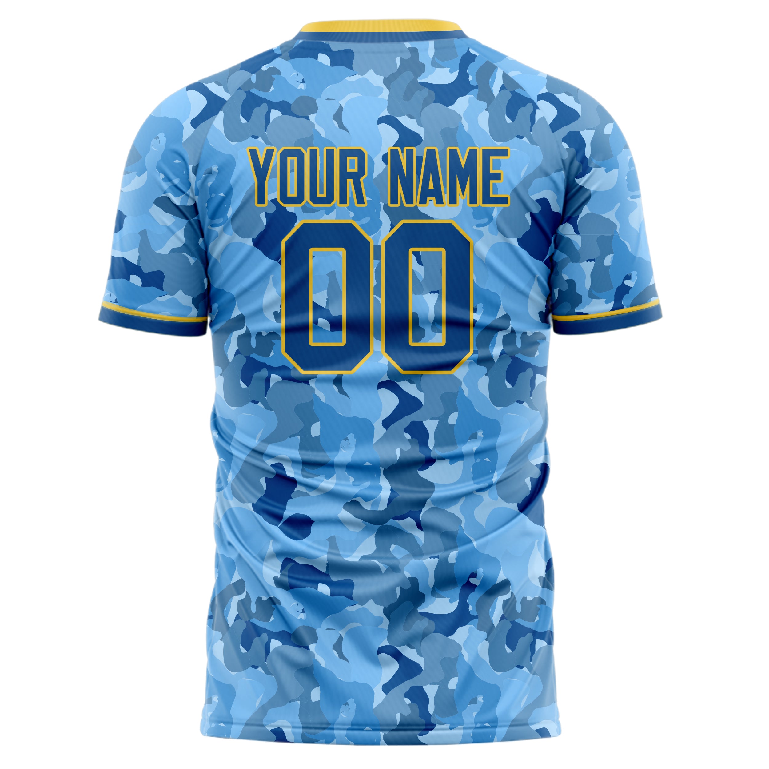 Custom Professional Blue Gold Camouflage Soccer Jersey