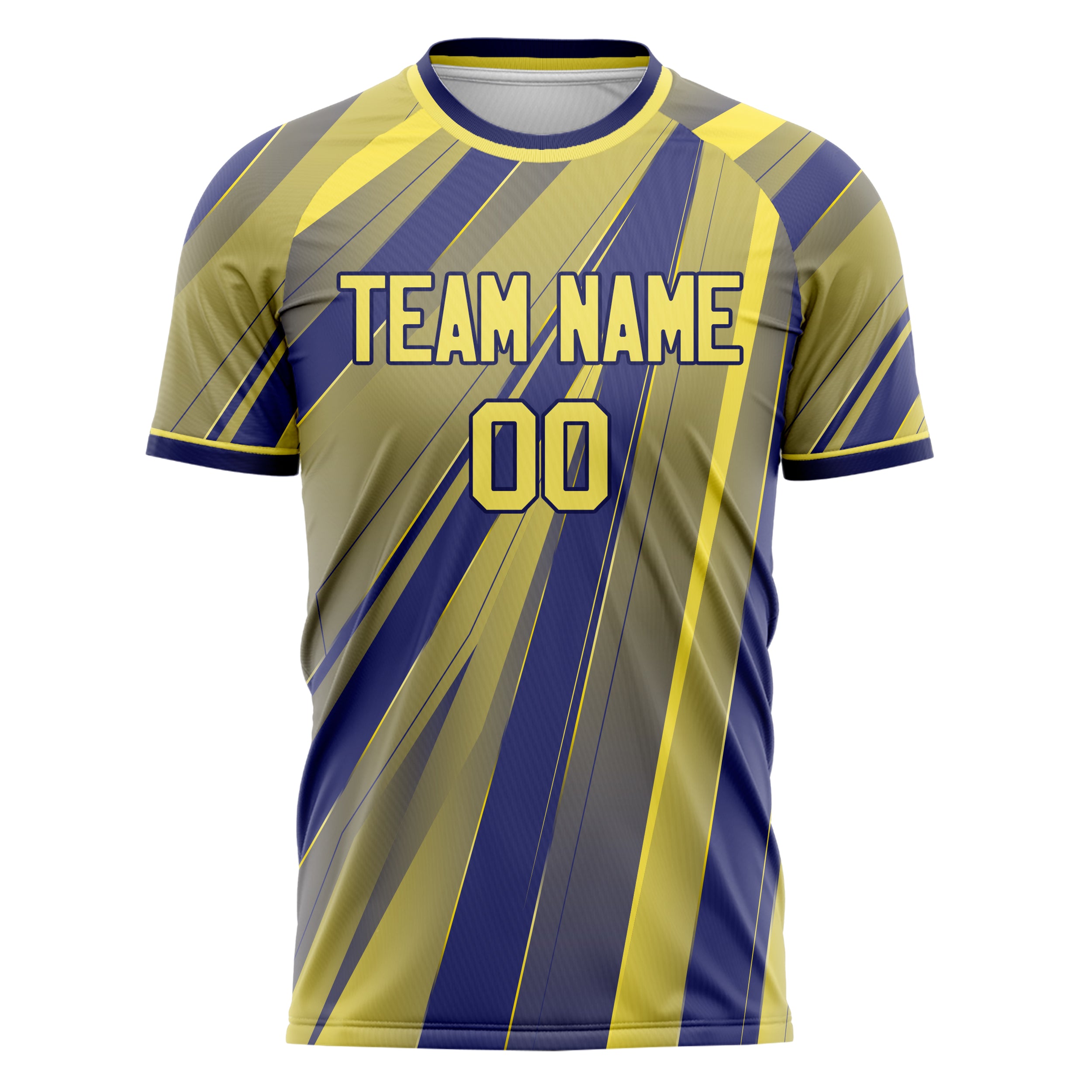 Custom Professional Yellow Royal Blue Lines Soccer Jersey
