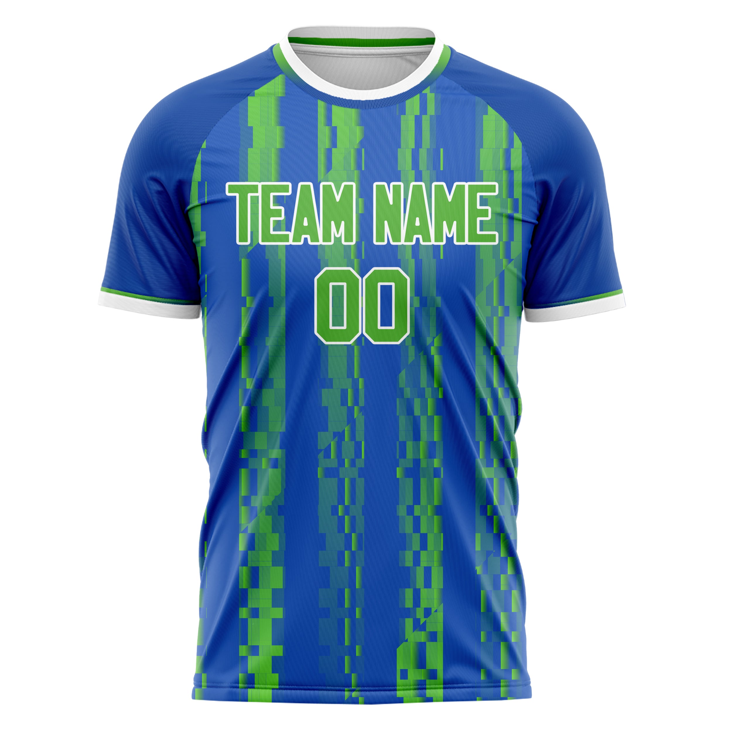 Custom Professional Royal Blue Neon Green Digital Soccer Jersey