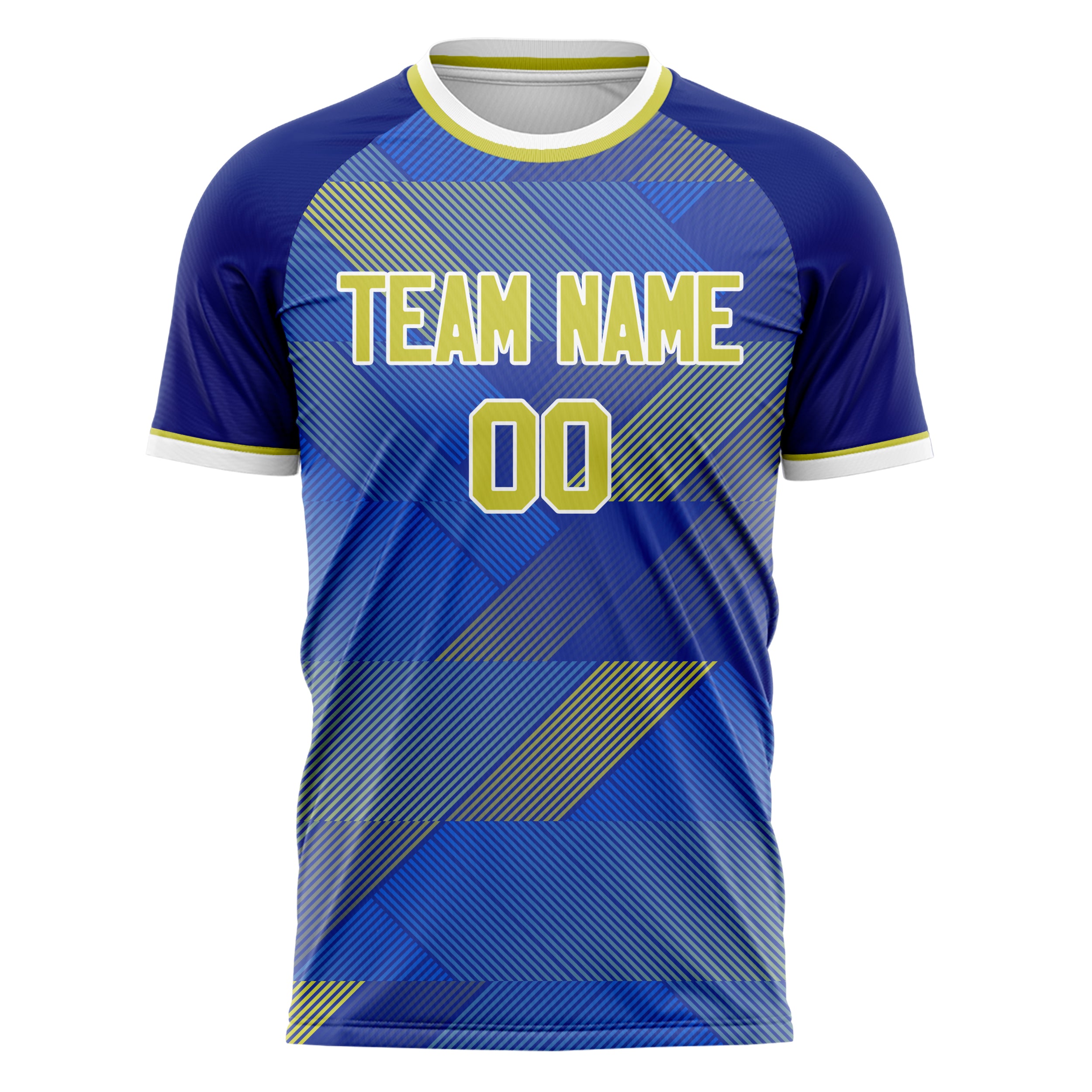 Custom Professional Royal Blue Yellow Zigzag Soccer Jersey