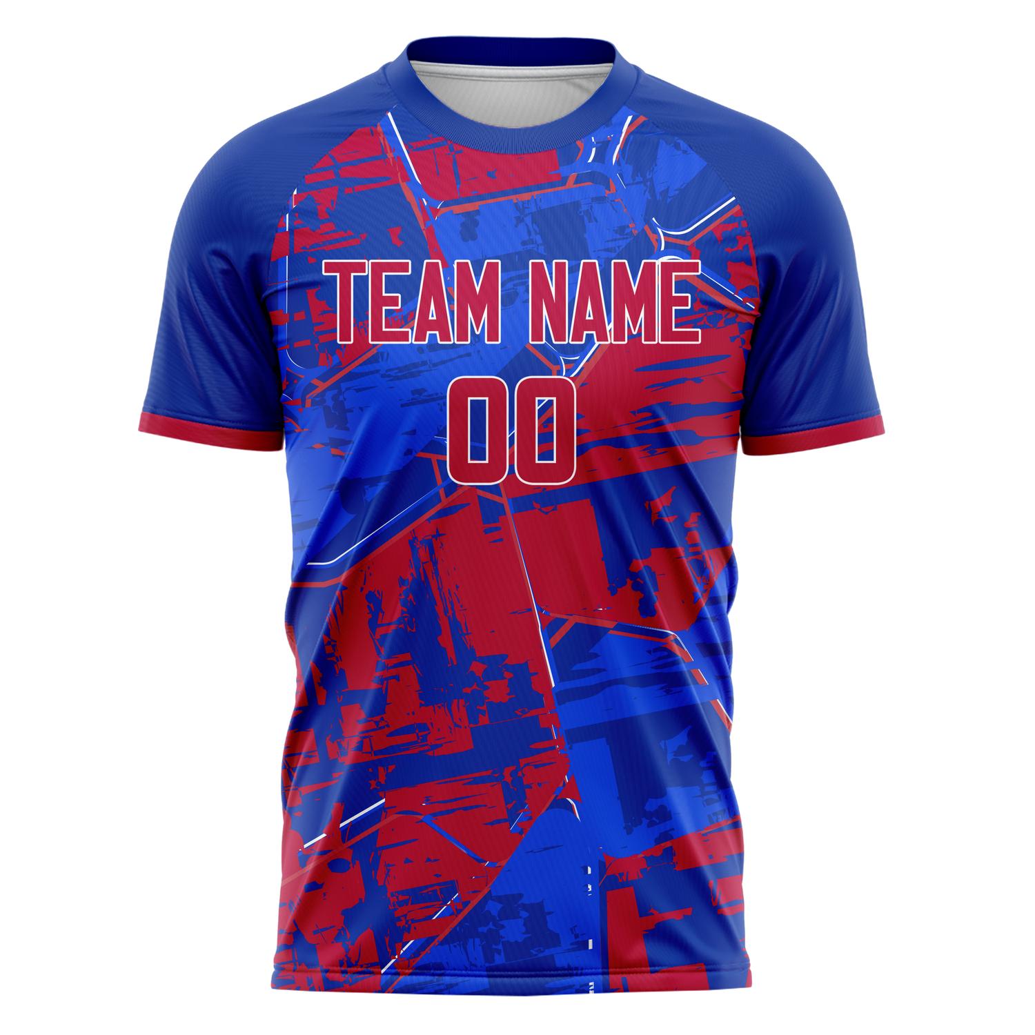 Custom Professional Royal Blue Red Abstract Soccer Jersey