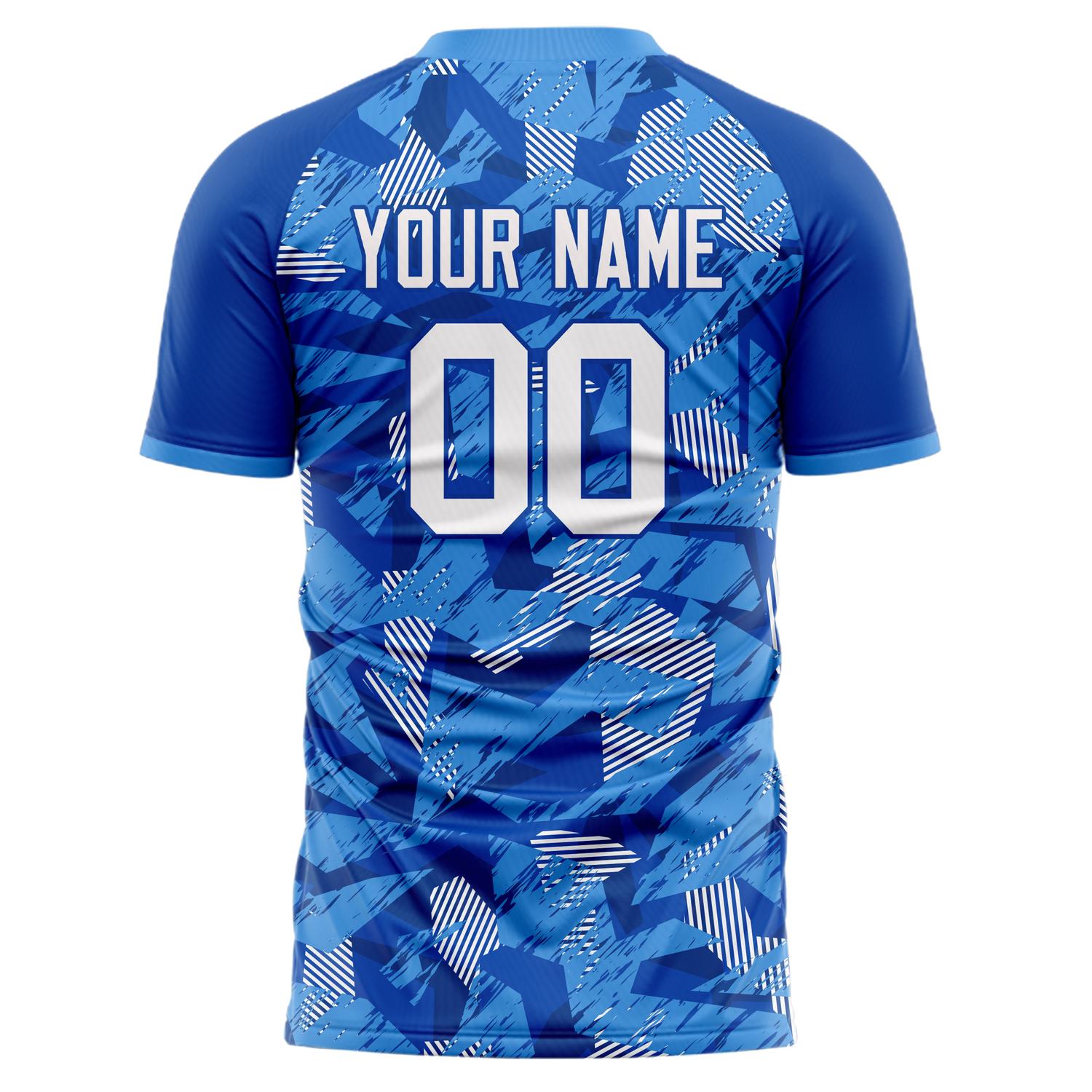 Custom Professional Royal Blue White Geometric Soccer Jersey