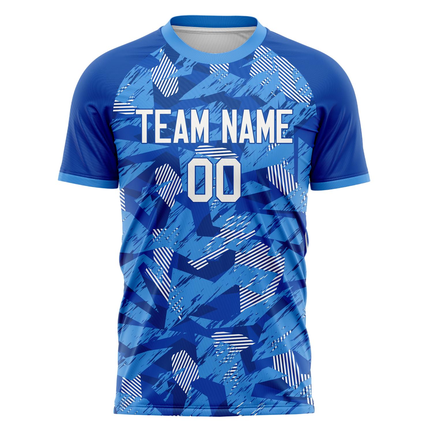 Custom Professional Royal Blue White Geometric Soccer Jersey