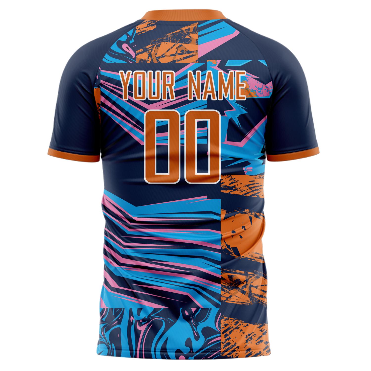 Benutzerdefiniertes Professionelles Marineblau Orange Abstraktes Fußballtrikot