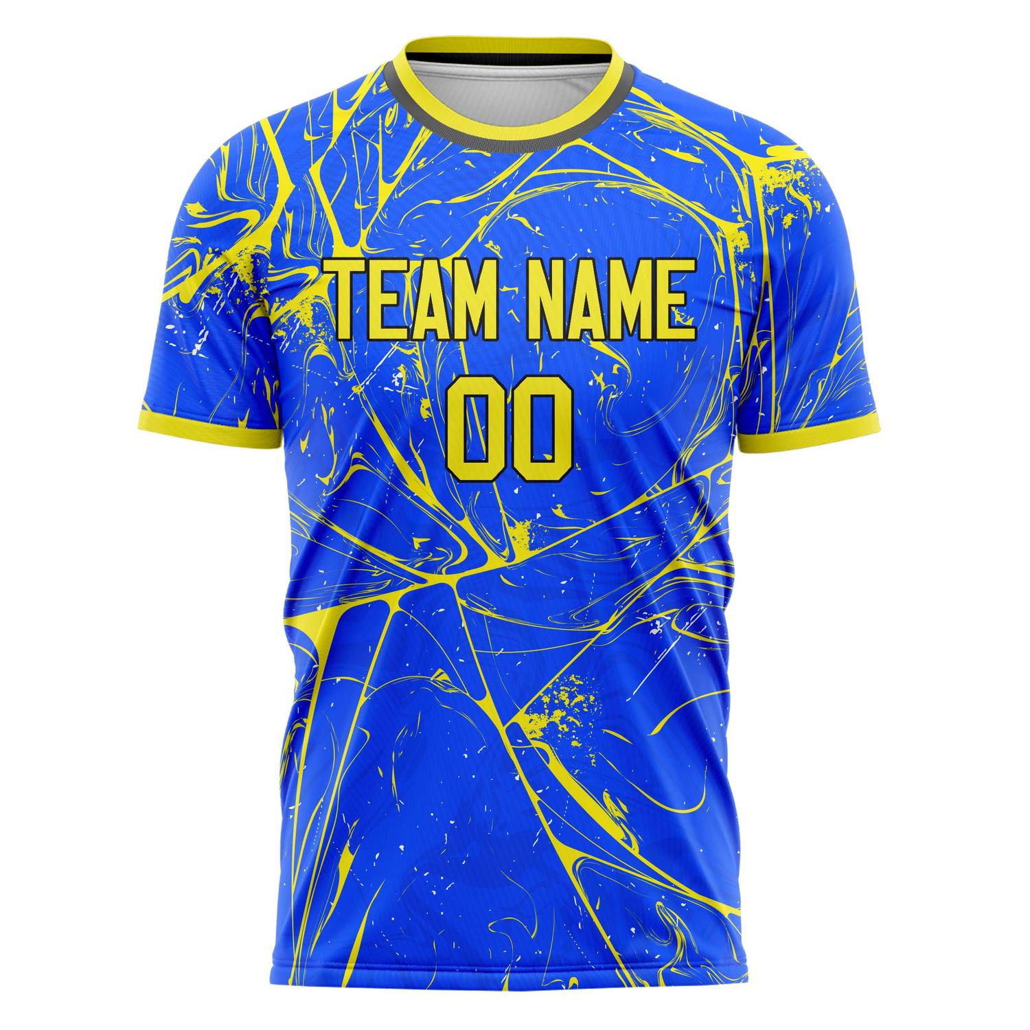 Custom Professional Blue Neon Yellow Geometric Soccer Jersey