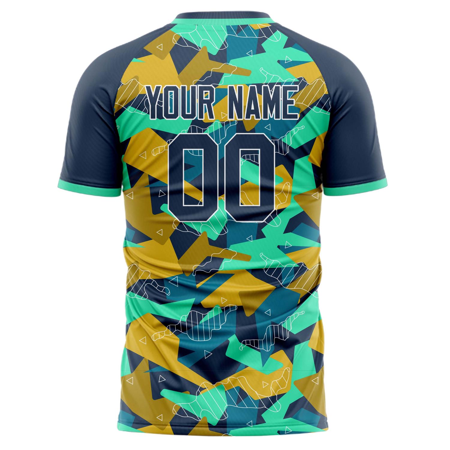 Benutzerdefiniertes Professionelles Marineblau Blaugrün Geometrisches Fußballtrikot