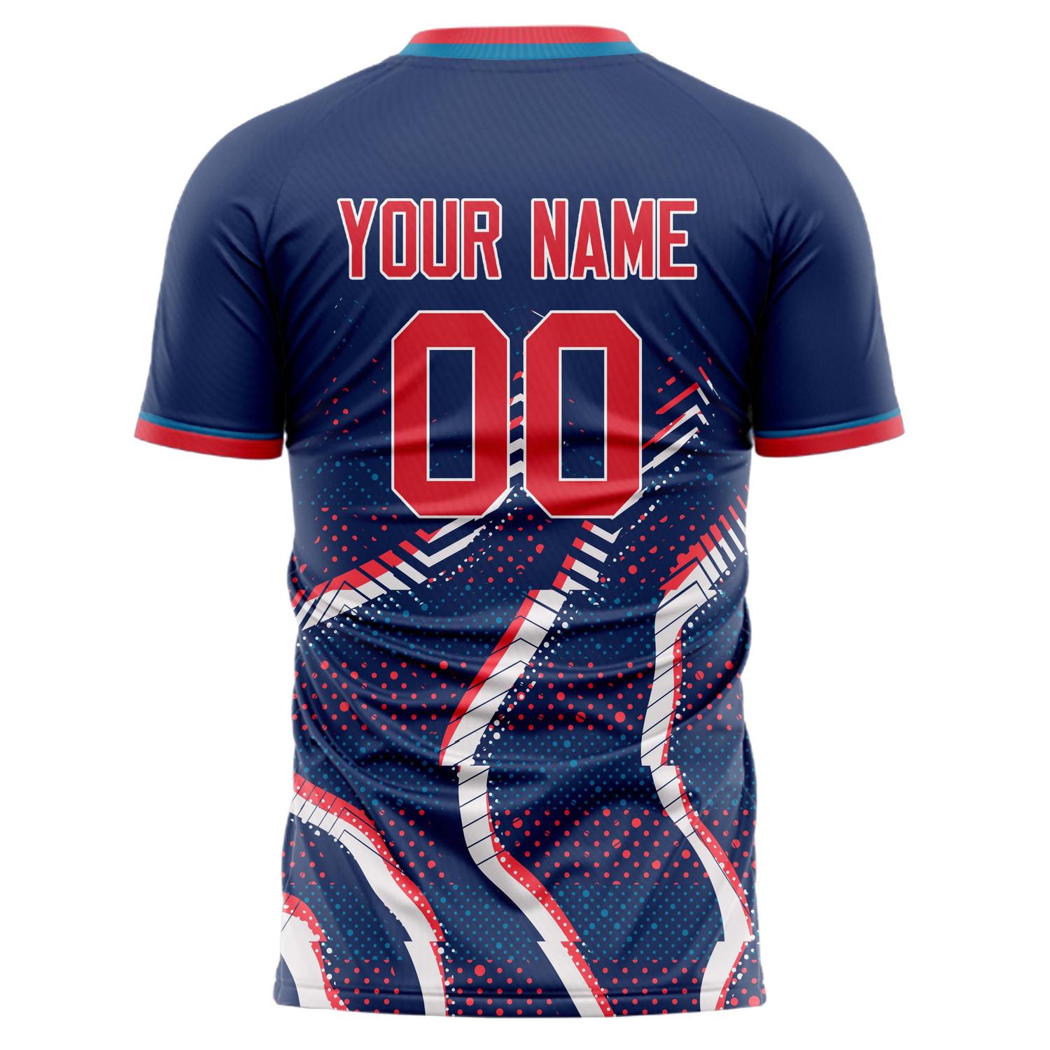 Benutzerdefiniertes Professionelles Marineblau Rot Geometrisches Fußballtrikot