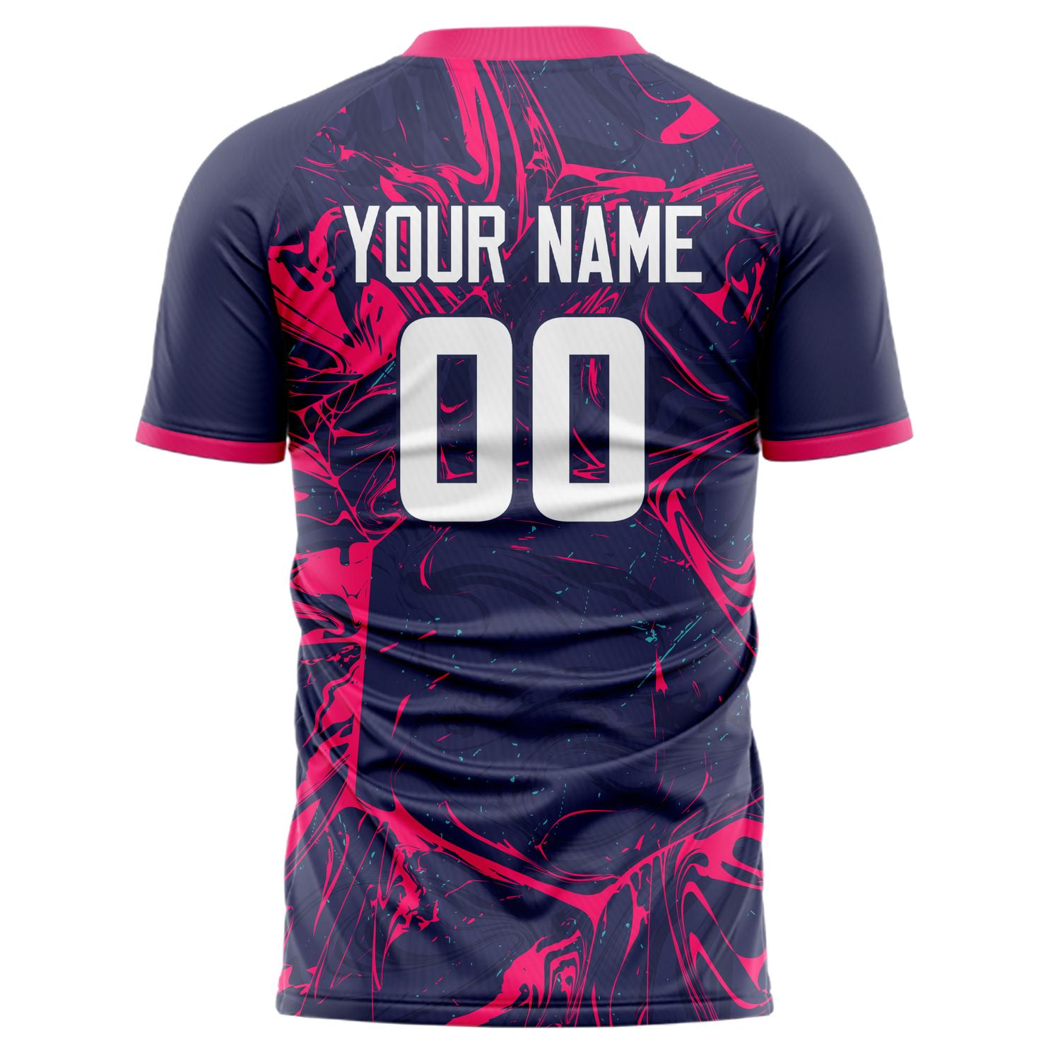 Benutzerdefiniertes Professionelles Marineblau Rosa Marmoriertes Fußballtrikot